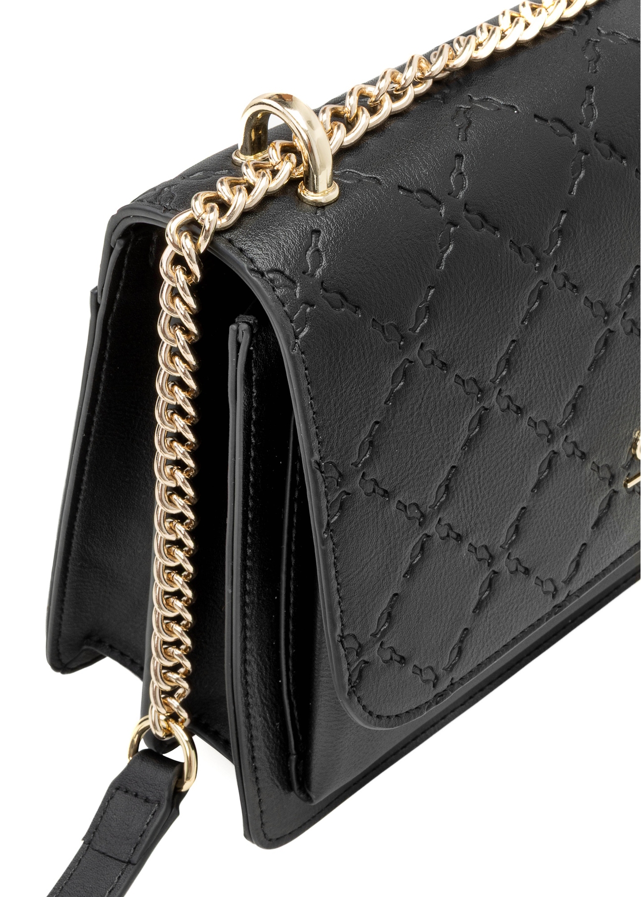 Black women's handbag with monogram TOREC-1155-99(W26), close-up of the product detail on a white background.