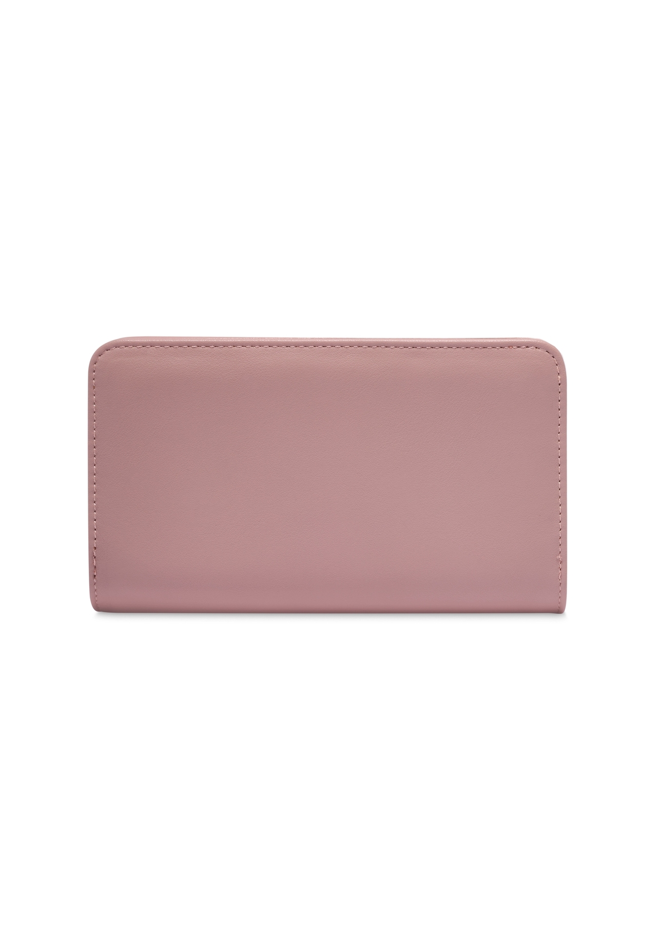 Pink women's wallet with a handle, model POREC-0436-5A(Z26), rear view on a white background.