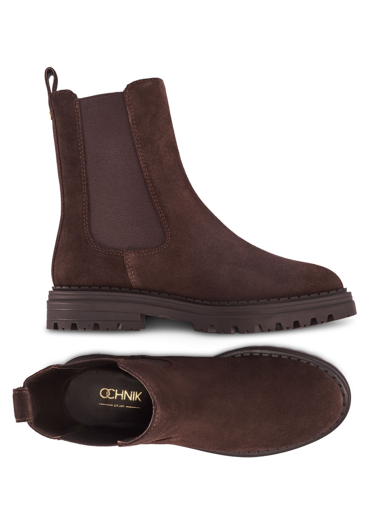 Women's brown suede Chelsea boots BUTYD-1010-1I(Z26) - top view of the product on a white background.