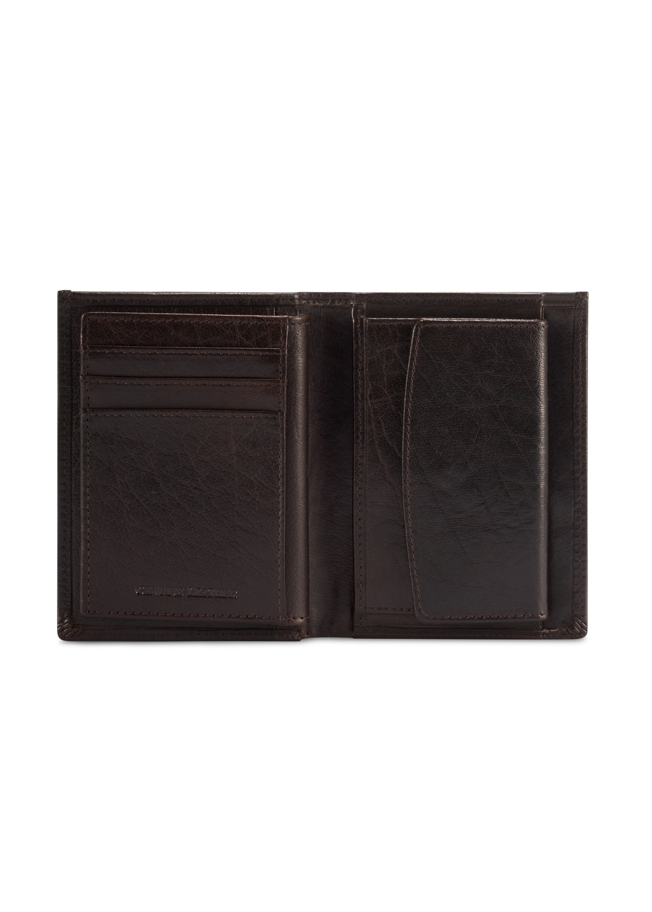 Chocolate-colored leather men's wallet PORMS-0673-90(Z25), product view from the inside on a white background.