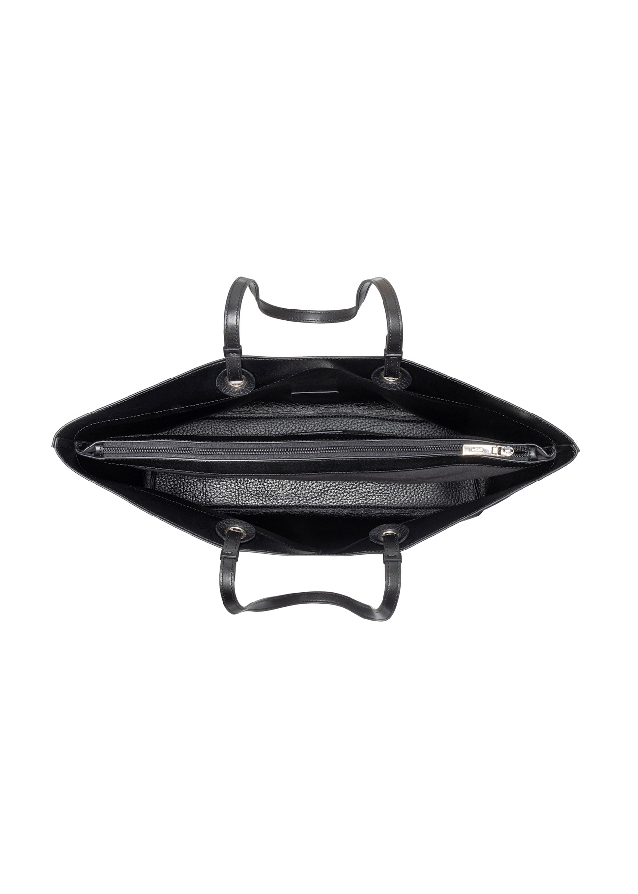 Black grained shopper bag TOREC-1252-9I(Z26), product view inside on white background.