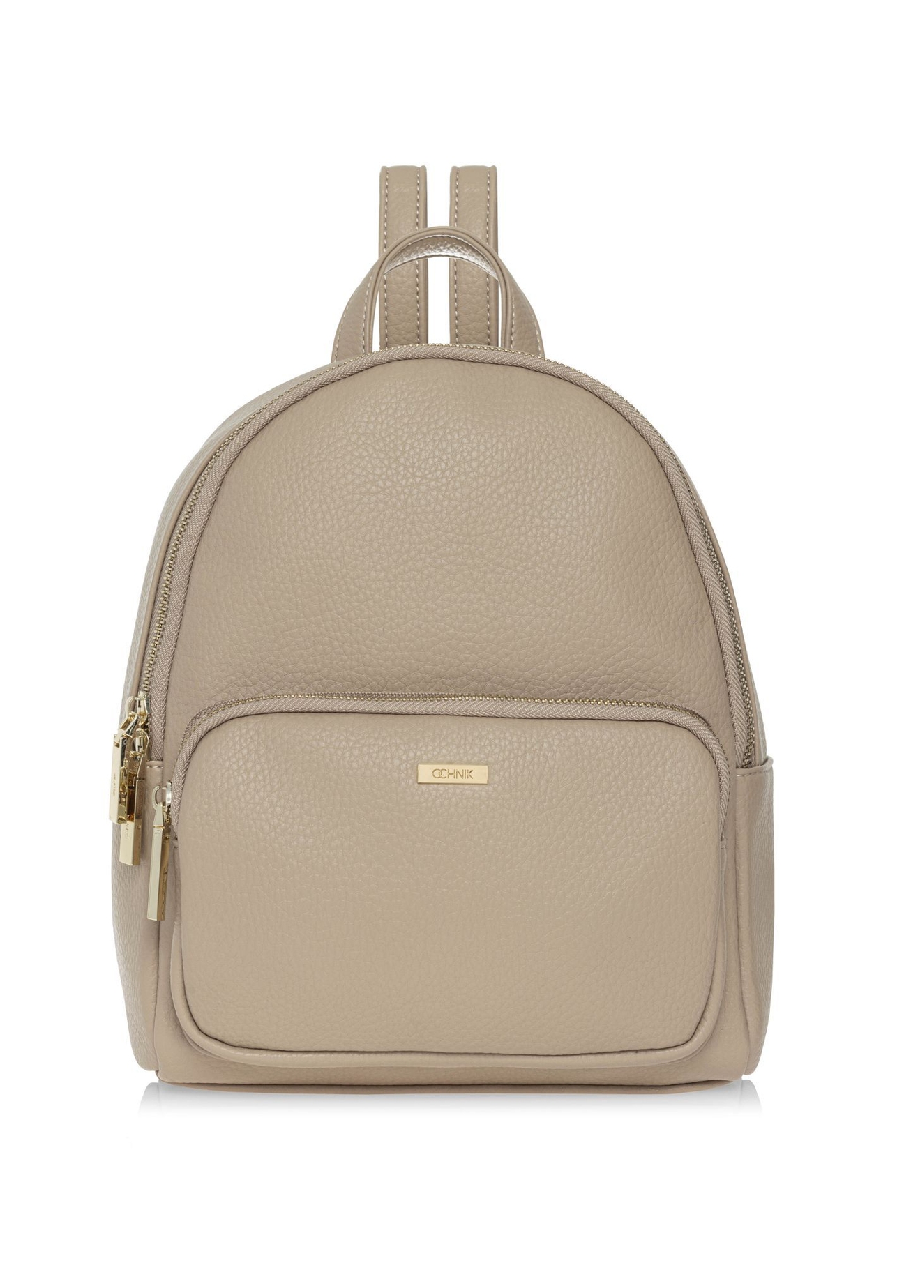 Beige women's imitation leather backpack TOREC-1014-1B(W26) - front product view, on white background.
