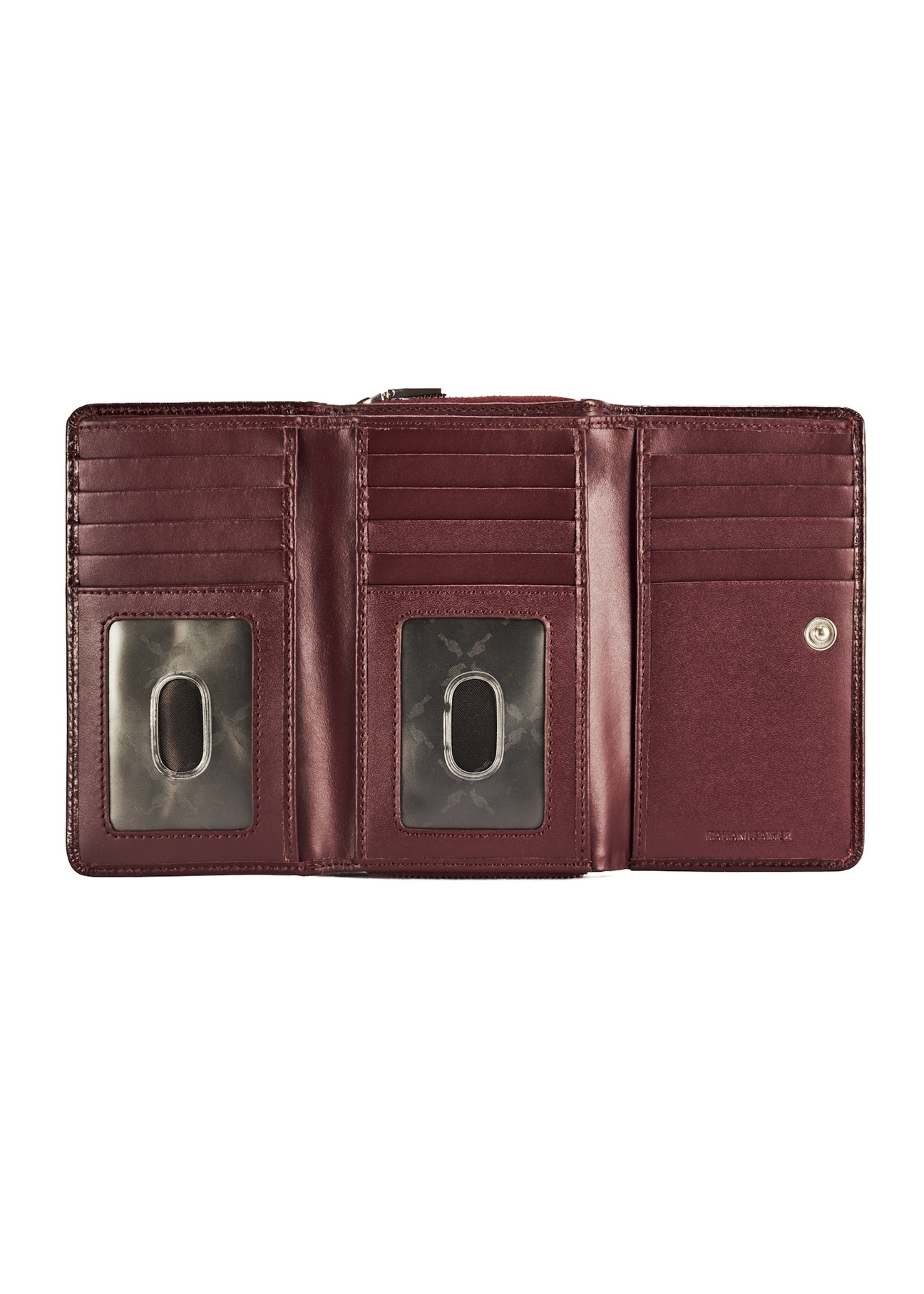 Women's leather wallet in burgundy color PORES-0968-49(Z25), product view inside on white background.