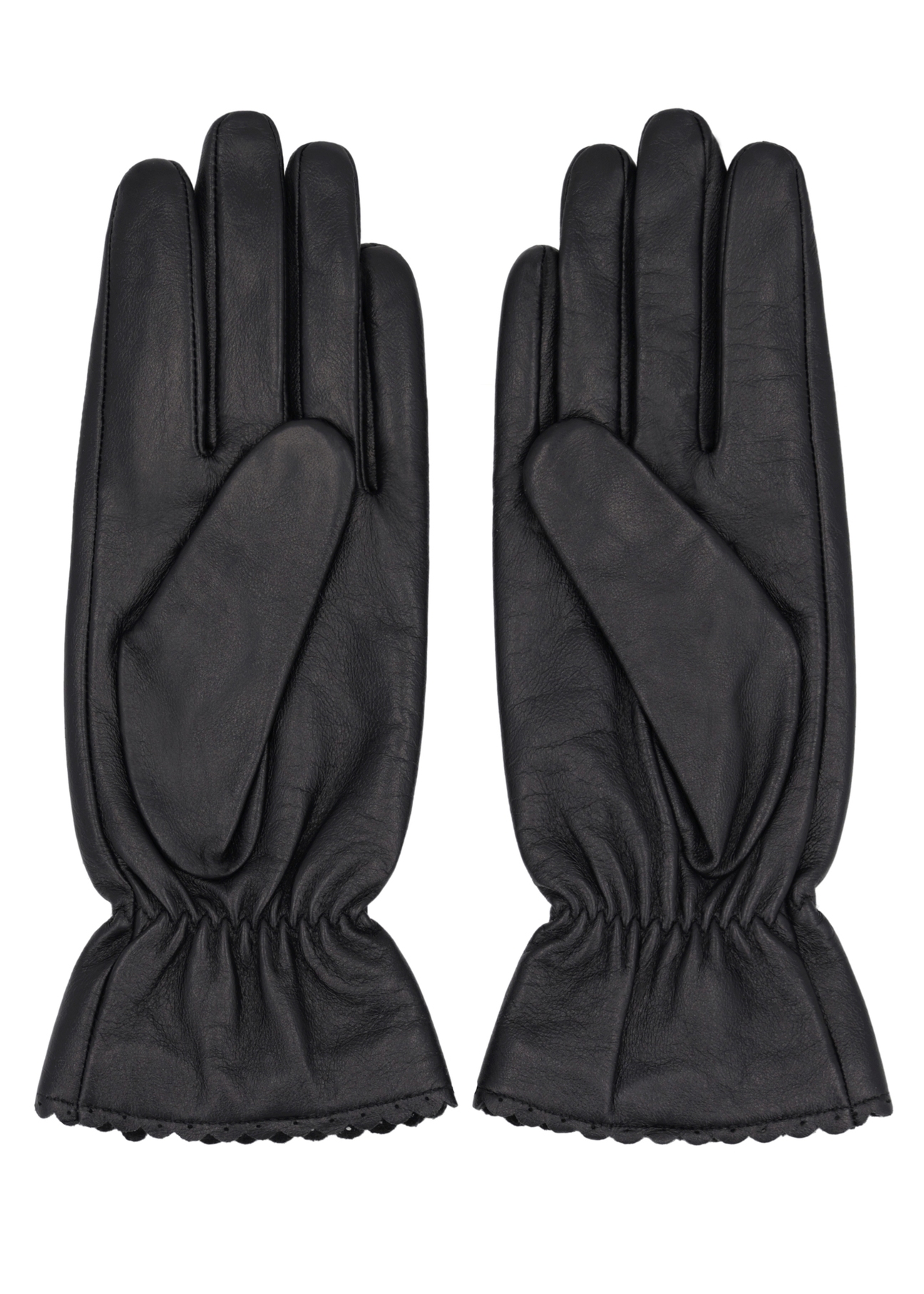 Black women's leather gloves REKDS-0112-99(Z26), product view from above, on white background.