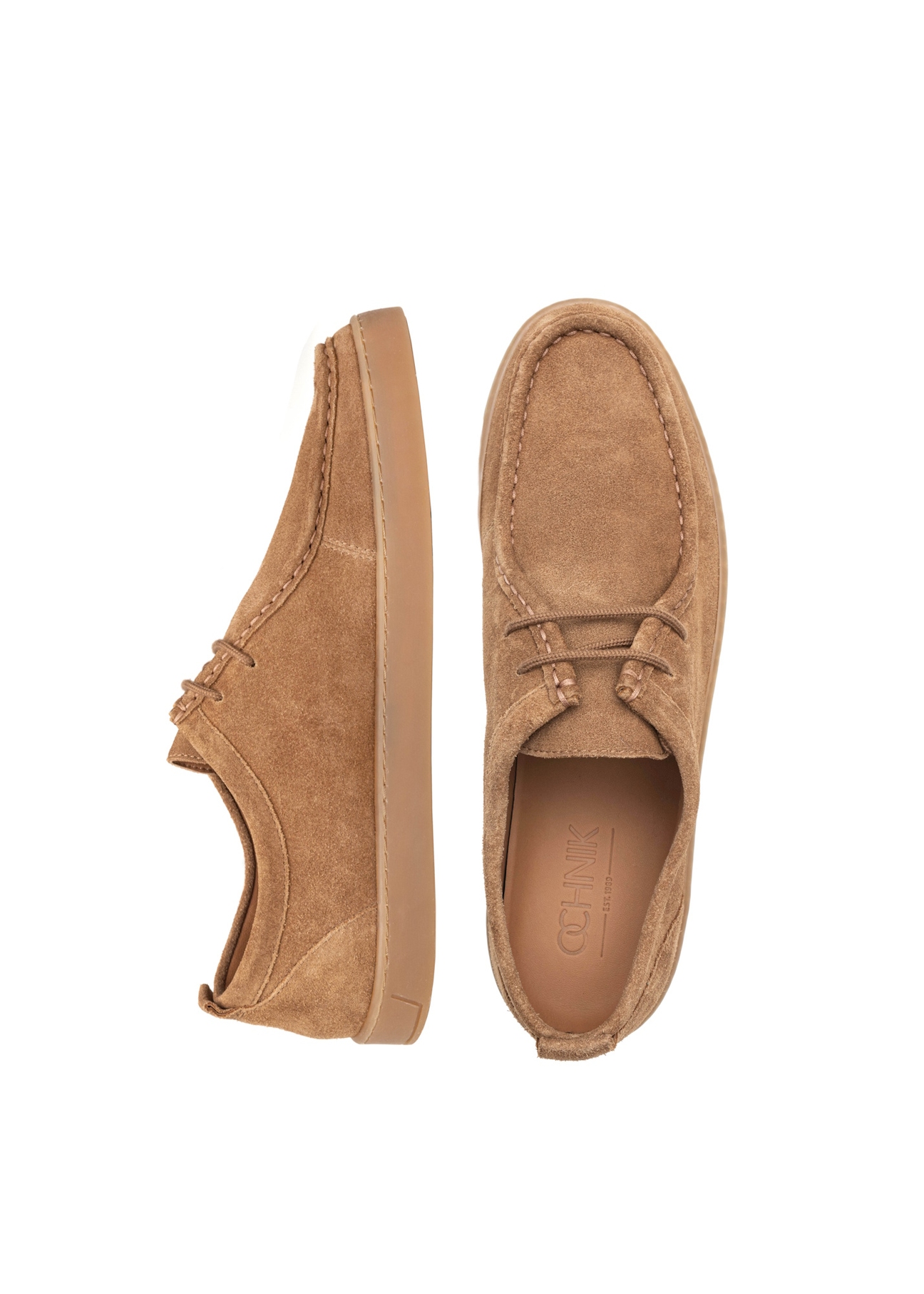 Camel suede men's shoes BUTYM-0532-1D(W26), top view of the product on a white background.