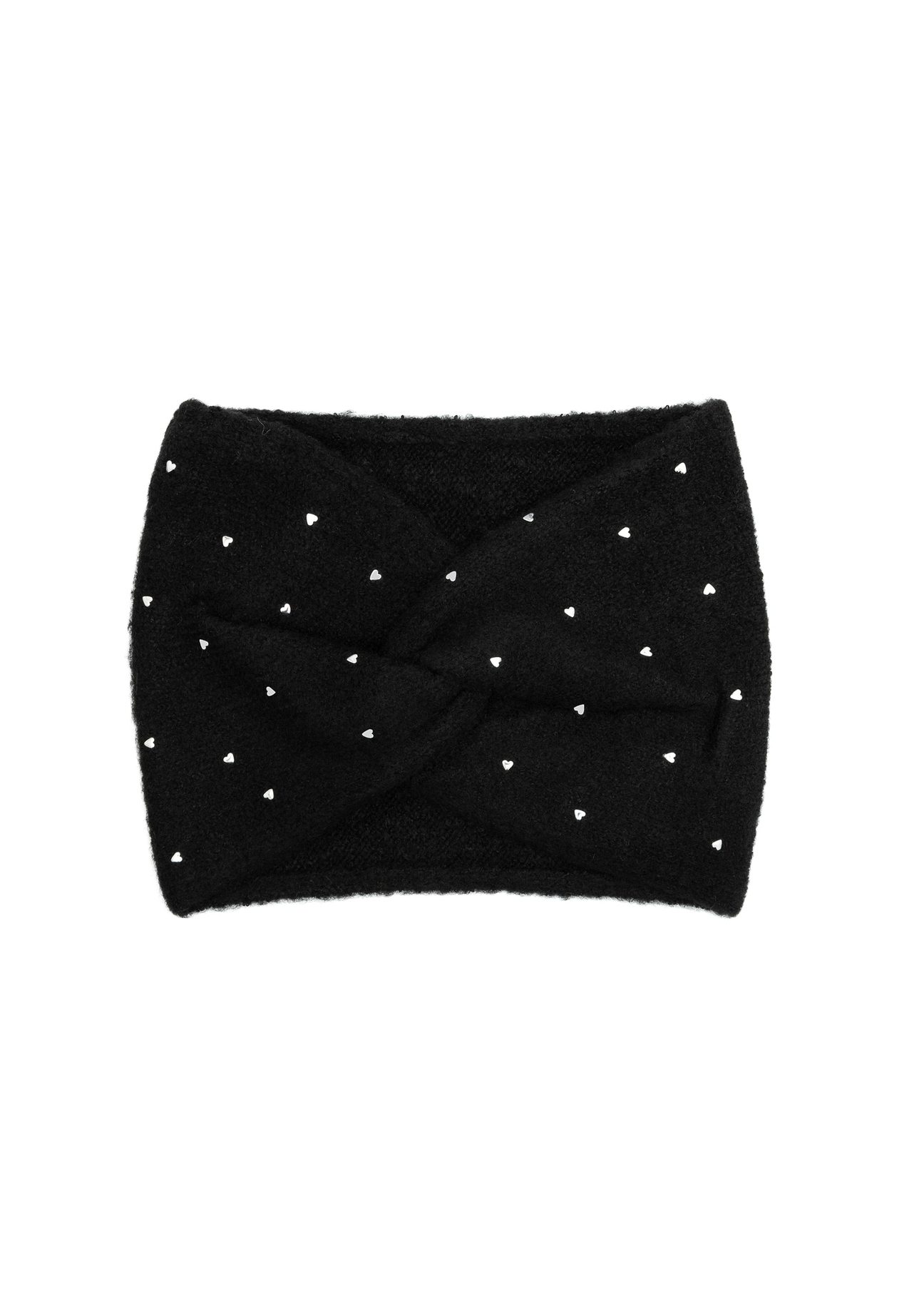 Black women's headband with tie CZADT-0070A-99(Z25), product view from the front on a white background.