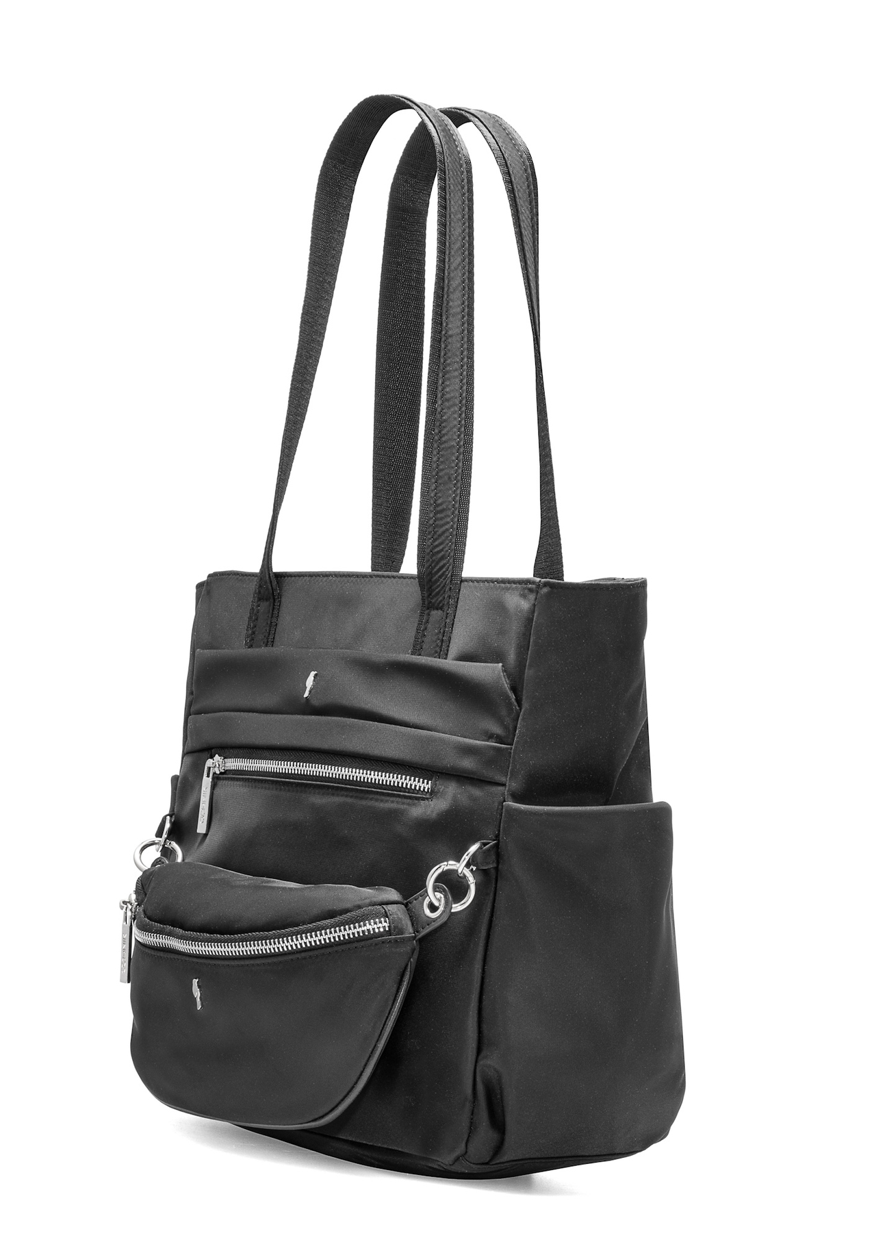 Nylon women's handbag with pouch TOREN-0326-99(Z25), diagonal view of the product on a white background.