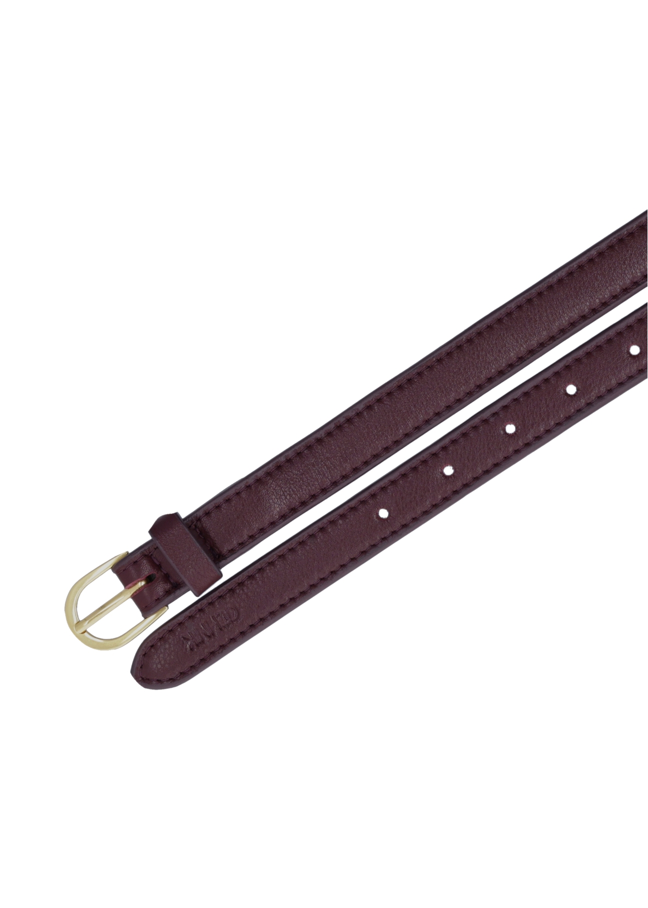 Burgundy women's leather belt PASDS-0344-4D(Z26), top product view on white background.