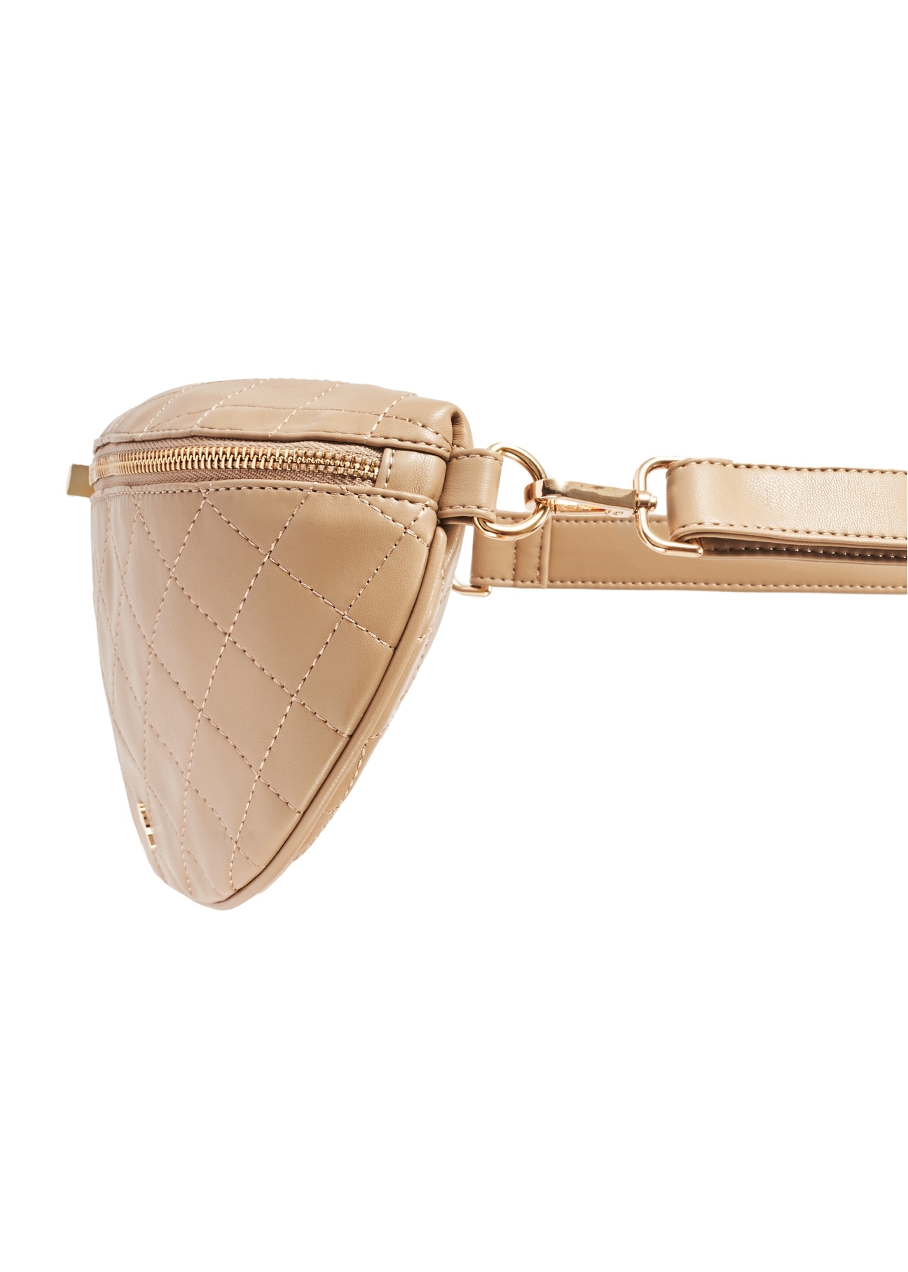 Quilted beige women's waist bag TOREC-0878B-81(Z25), product view from the side on a white background.
