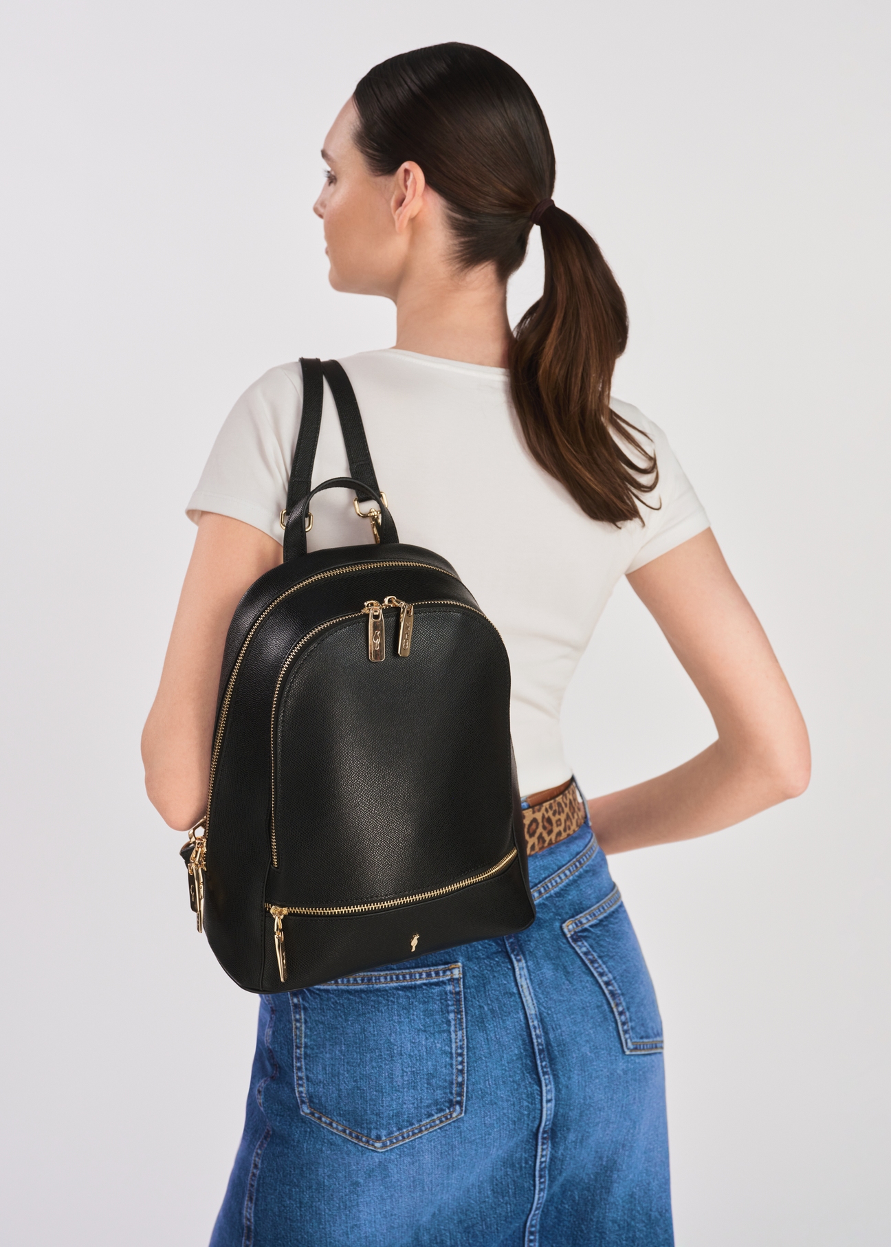 Black leather women's backpack PLCDS-0004-99(W25)