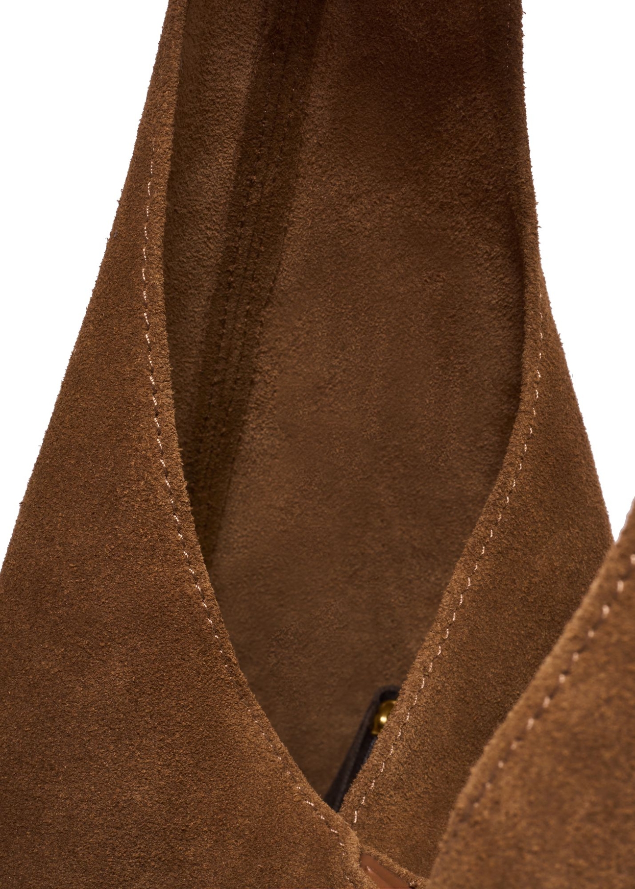 Cognac-colored suede shopper bag TORES-1403-1F(Z26) - close-up of detail, on white background.