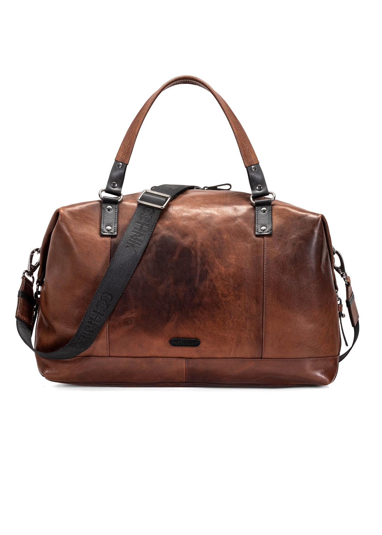 Brown leather large men's bag TORMS-0103-1H(W26), front product view on white background.