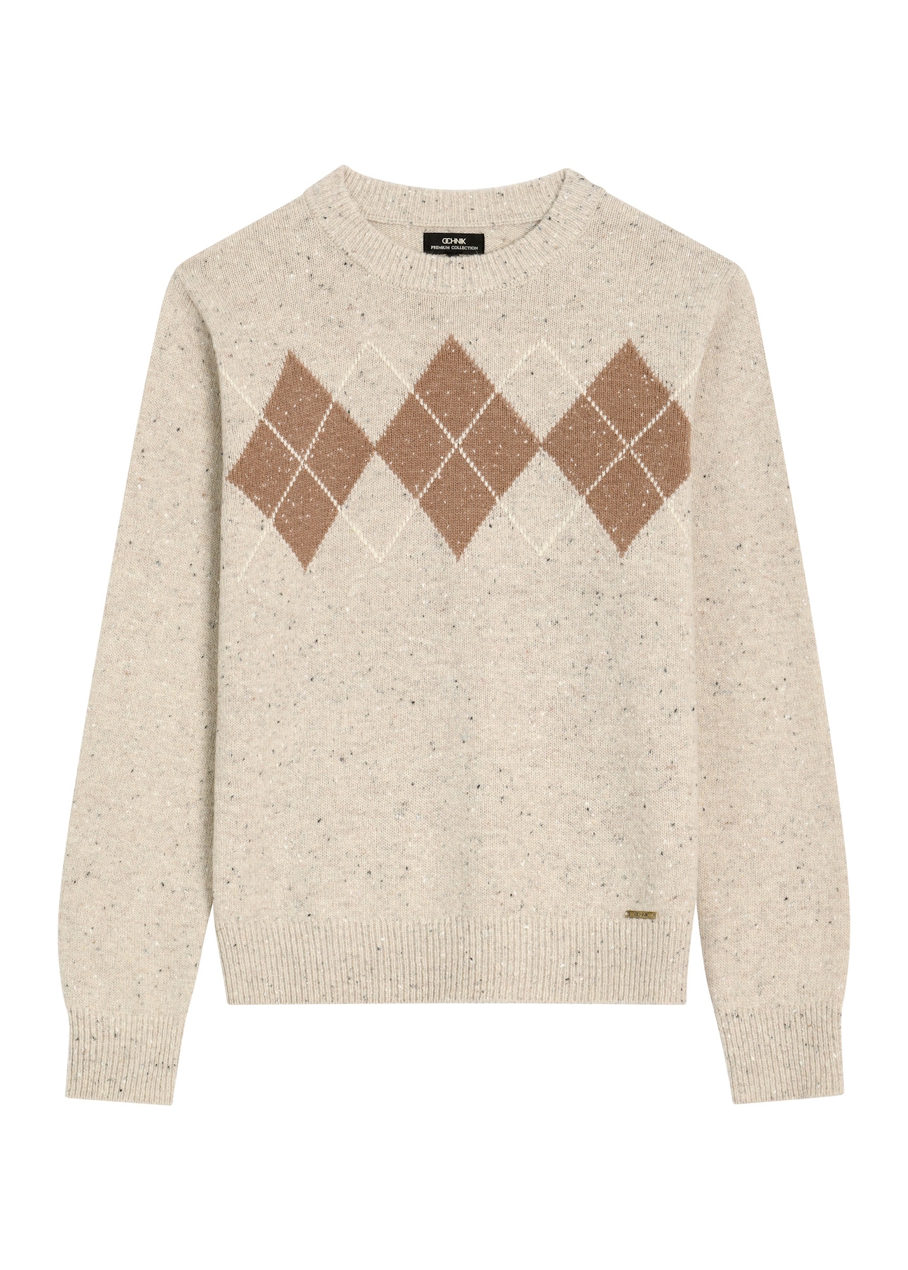 Men's woolen sweater with diamond pattern SWEMT-0216-1A(Z26), front product view on white background.