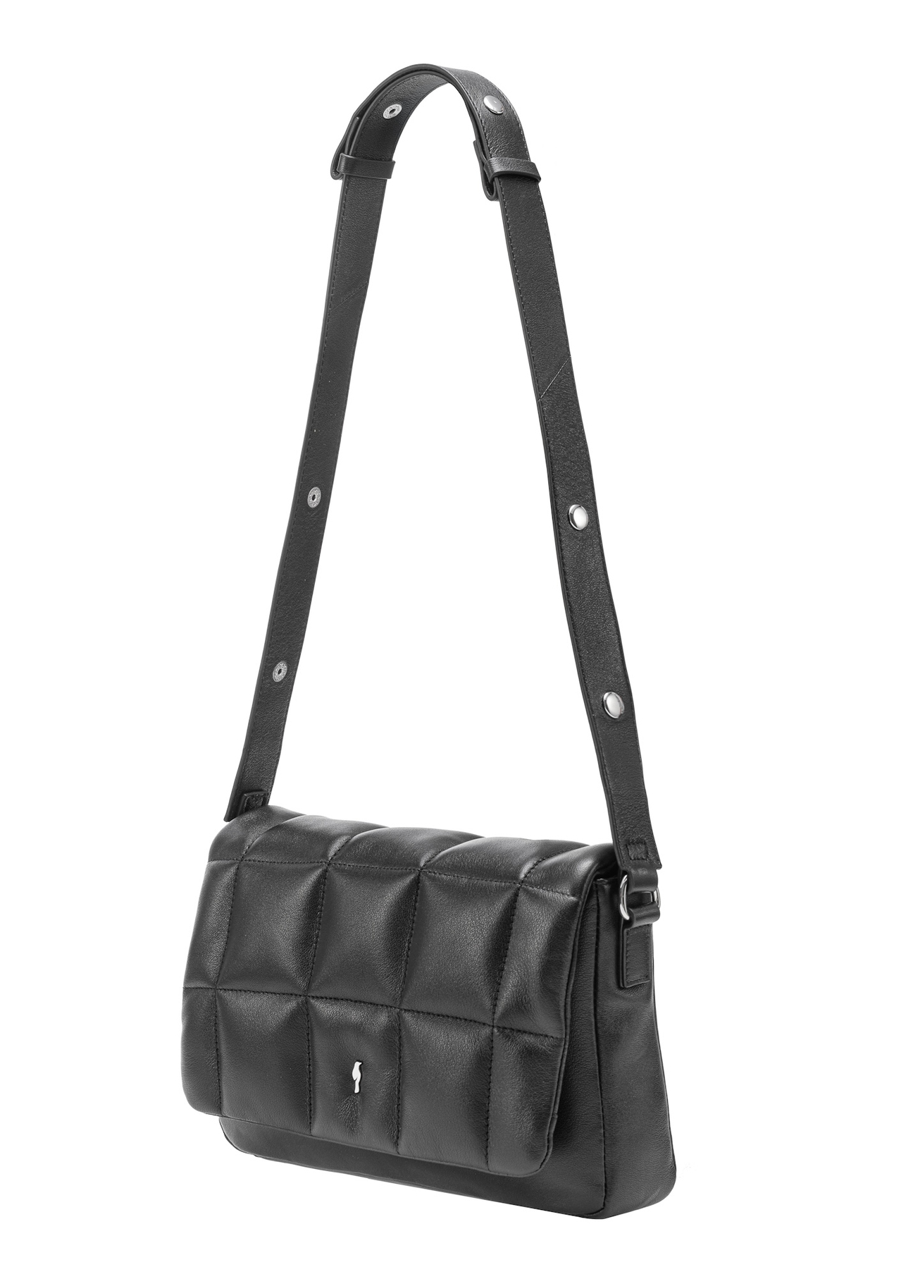 Black leather handbag TORES-1197-99(Z25), diagonal view of the product on a white background.