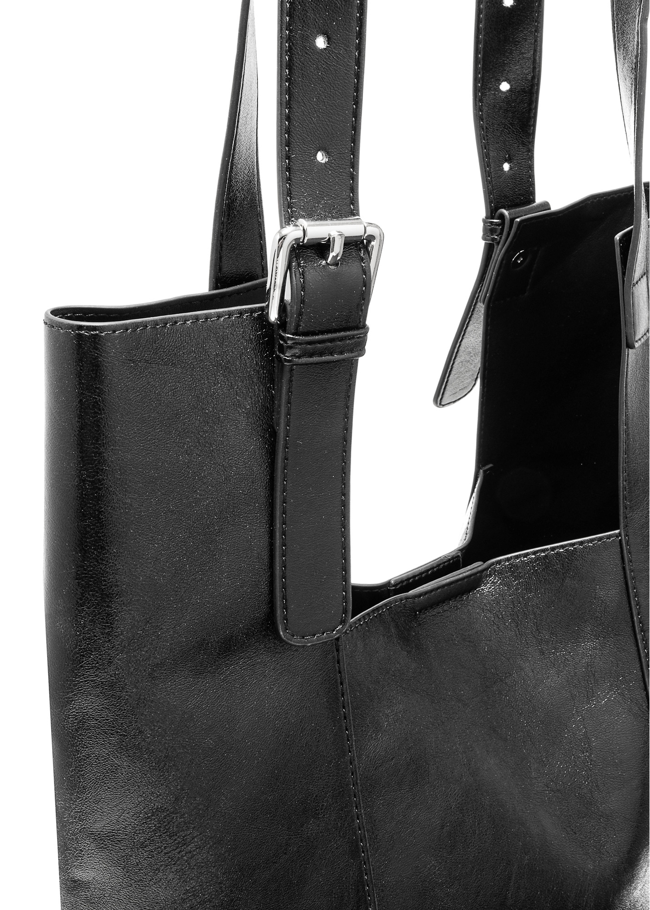 Black women's shopper bag TOREC-1086-99(Z25), close-up of the product detail on a white background.