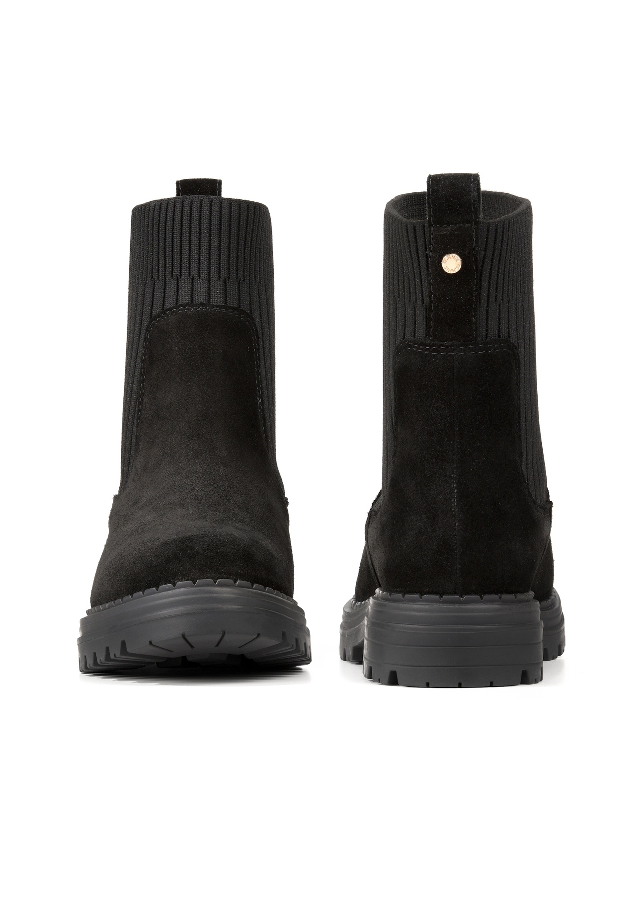 Women's black suede Chelsea boots BUTYD-1194-99(Z25), front and back product view on white background.