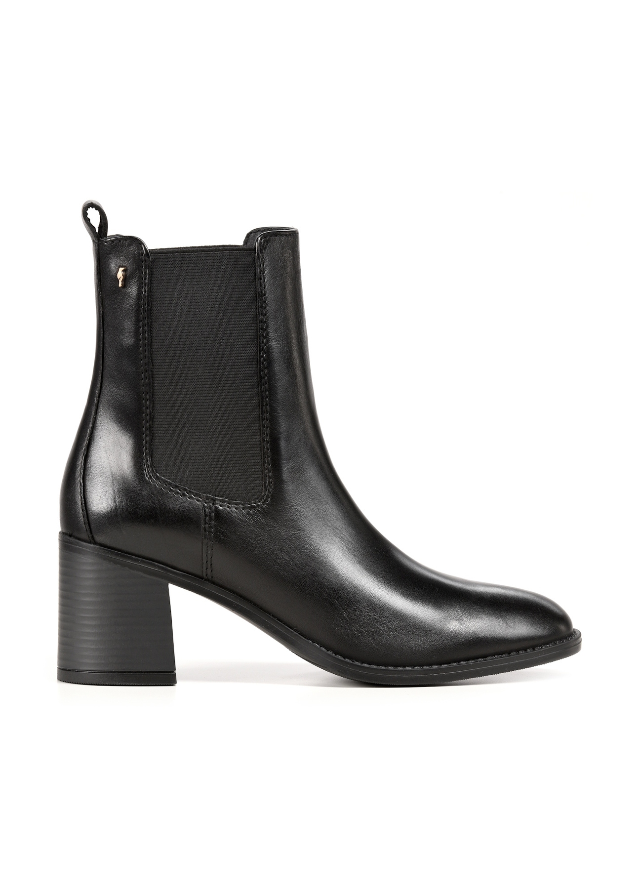 Women's black leather high heel boots BUTYD-1185-99(Z25), side view of the product on a white background.