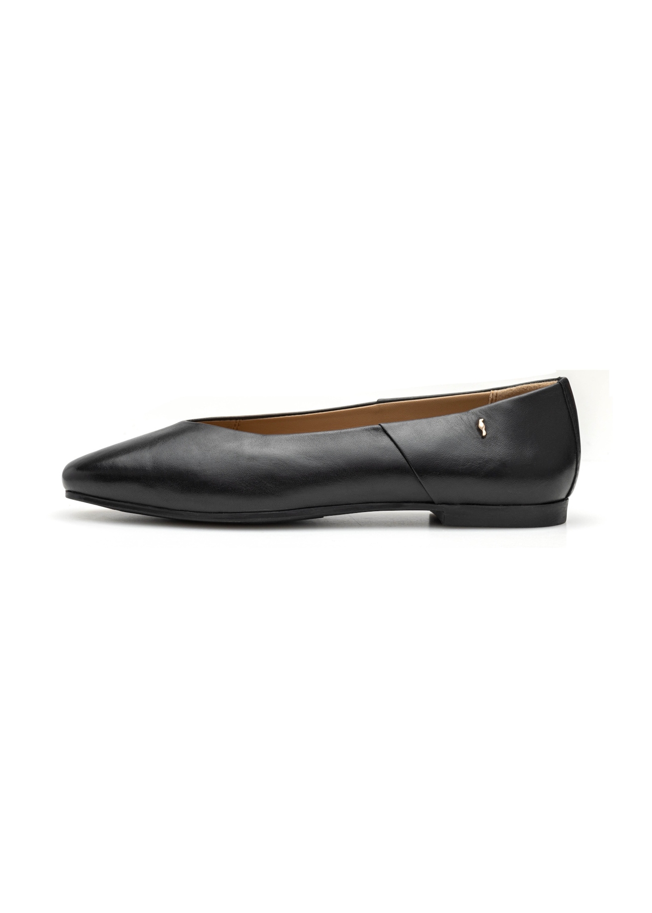 Women's black leather ballet flats BUTYD-1250-99(W26), side product view on white background.