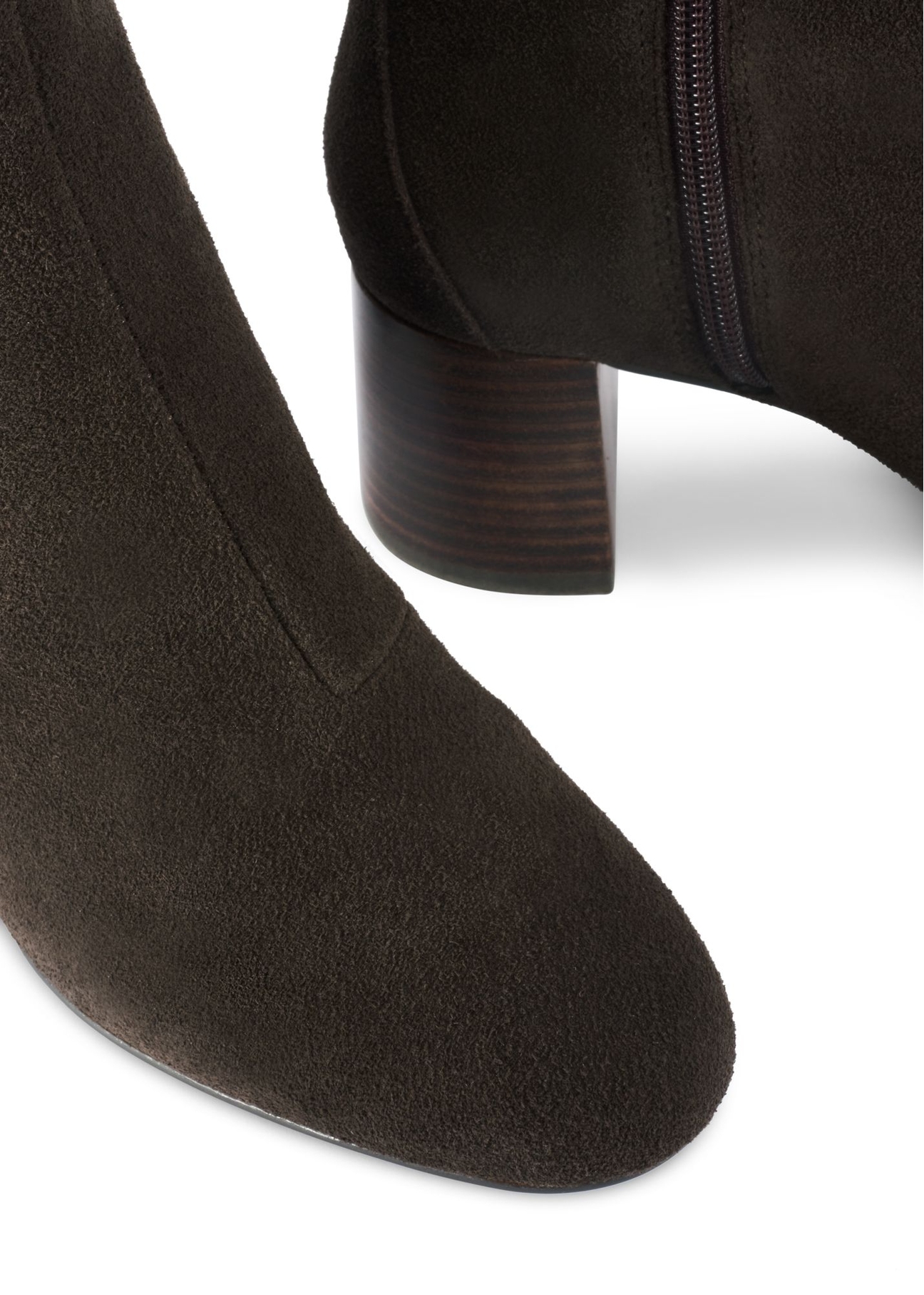 Brown suede high-heeled ankle boots BUTYD-1218-1I(Z26), close-up of product detail, view on white background.