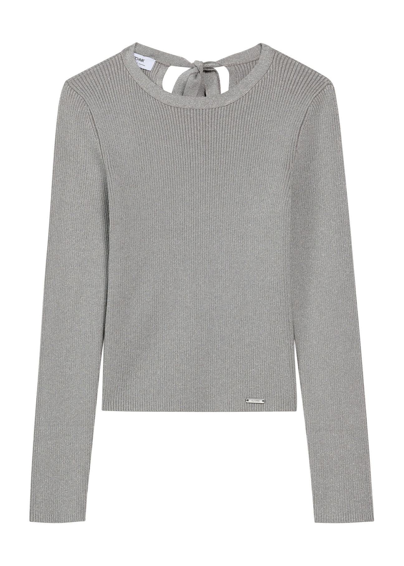 Silver ribbed women's blouse LSLDT-0050-91(Z25), front product view on white background.