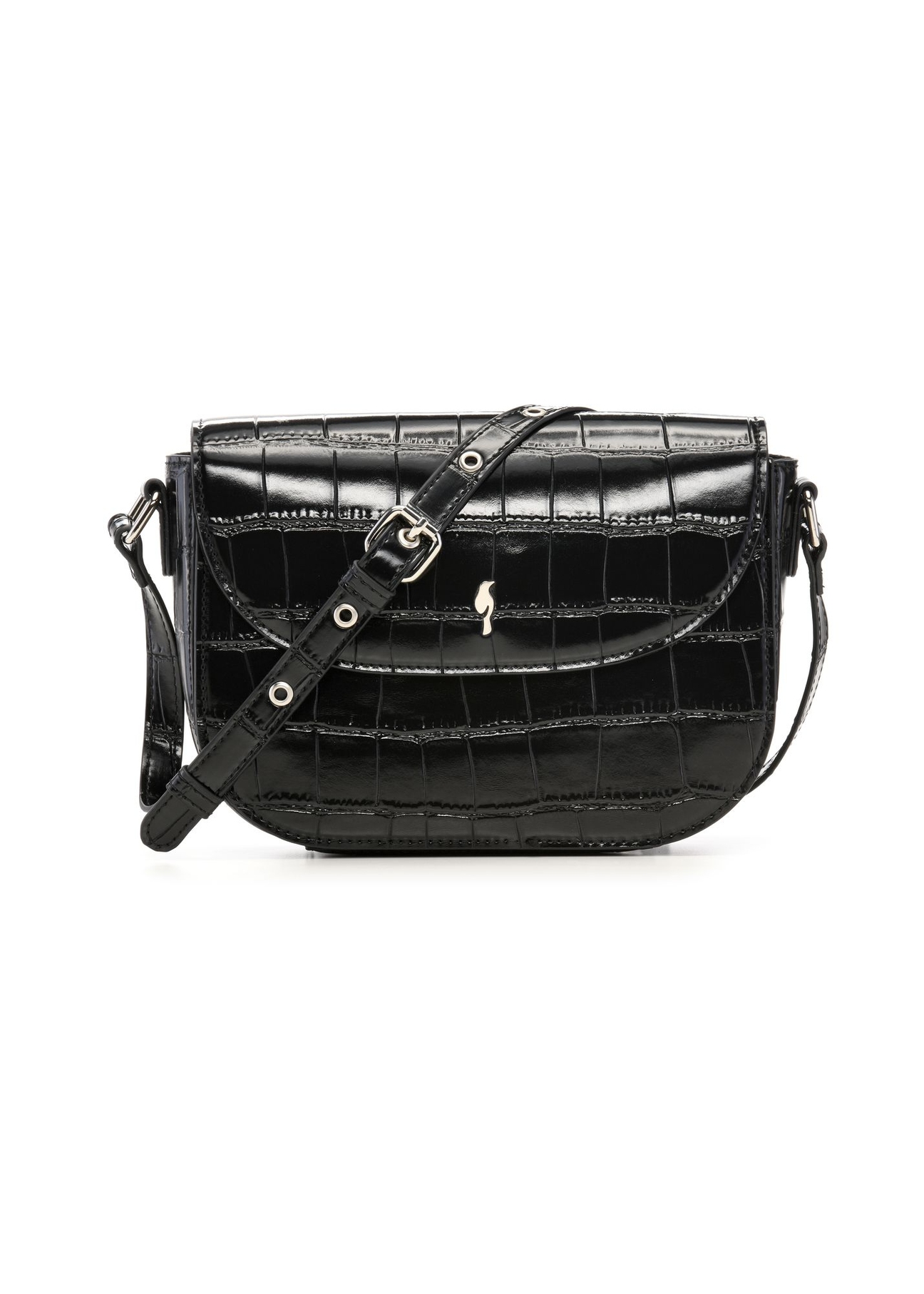 Black small croco shoulder bag TOREC-1244-9G(Z26) - product view from above, on white background.