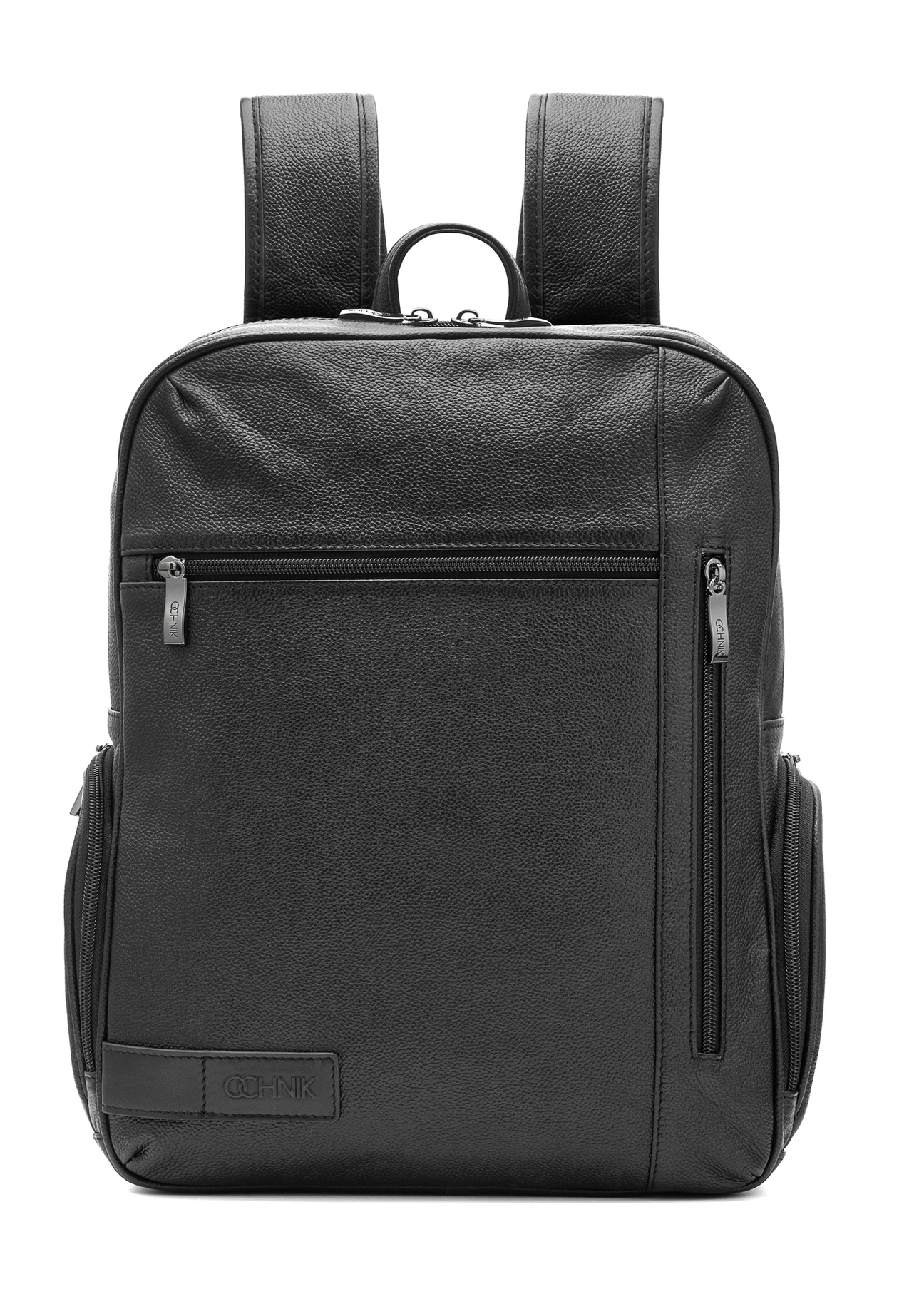 Men's leather black backpack TORMS-0477-99(Z25), product view from the front on a white background.