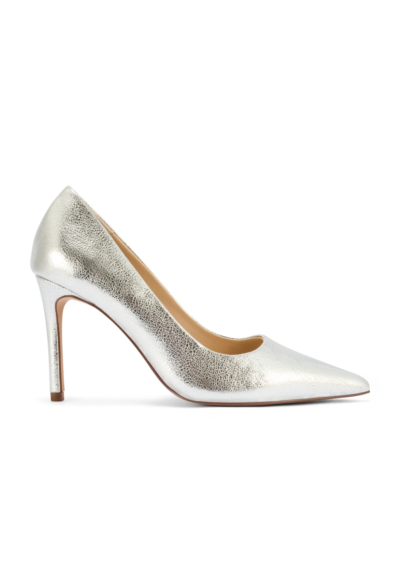 Silver leather women's high heels BUTYD-1131-92(Z25), side view of the product on a white background.