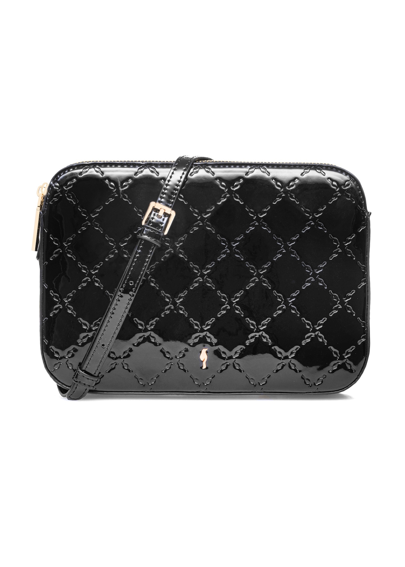 Black patent leather women's messenger bag TOREC-0205F-97(Z25), front product view on white background.