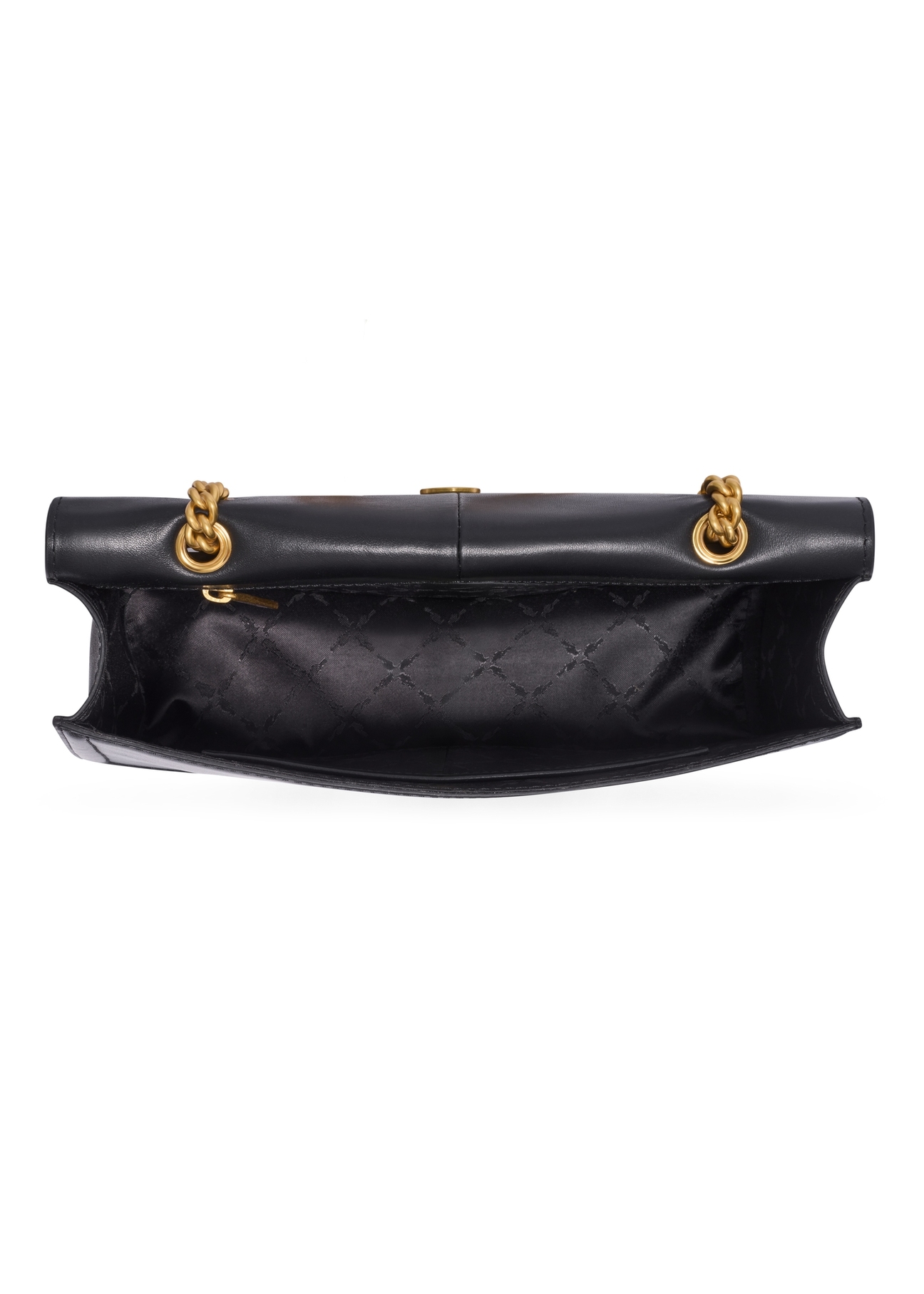 Leather black women's handbag with a decorative element TORES-1394-99(Z26) - product view from above, on a white background.