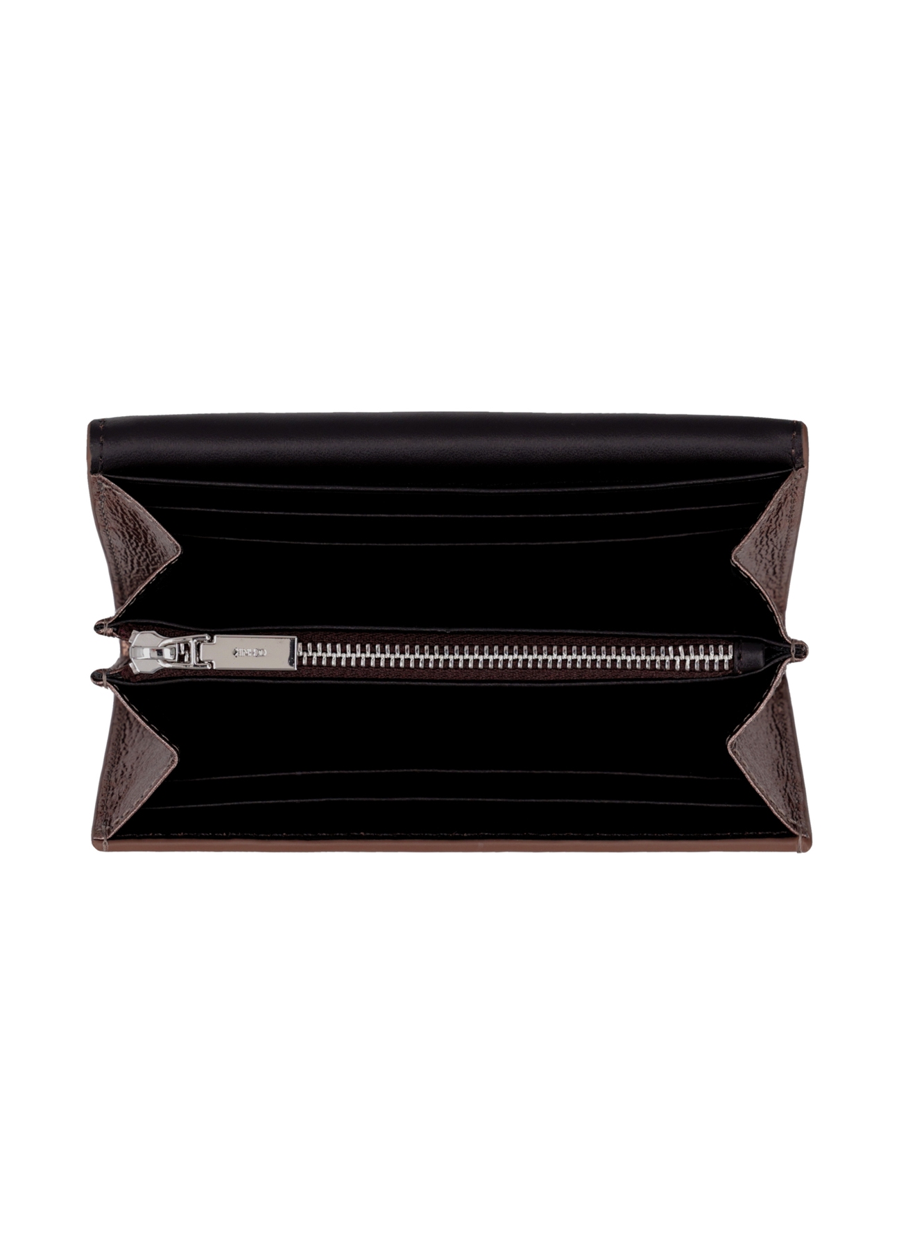 Medium women's leather wallet in light brown color PORES-1030-1G(Z26), product view inside on white background.