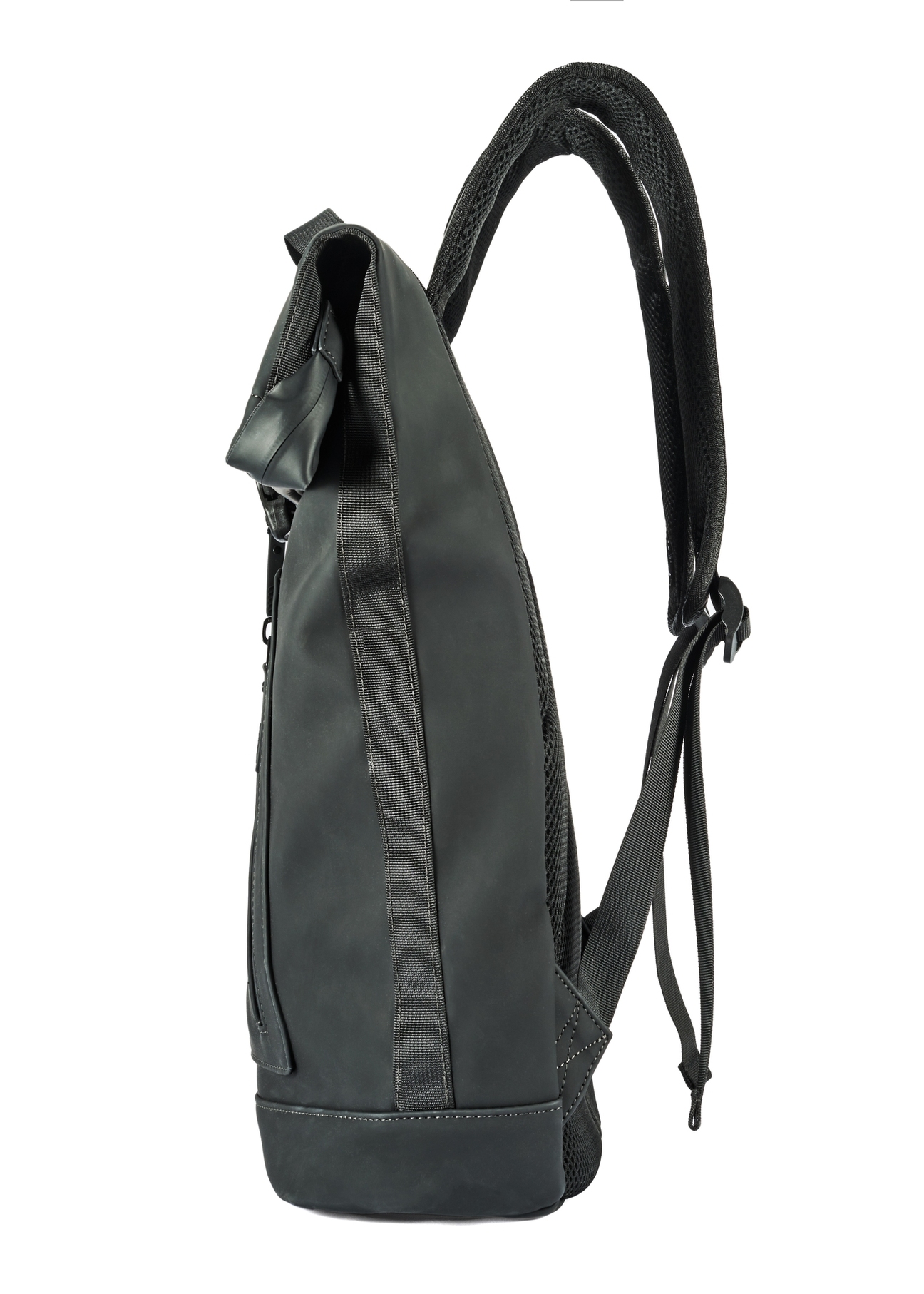 Black men's backpack PLCMN-0016-99(Z25), product view from the side on a white background.