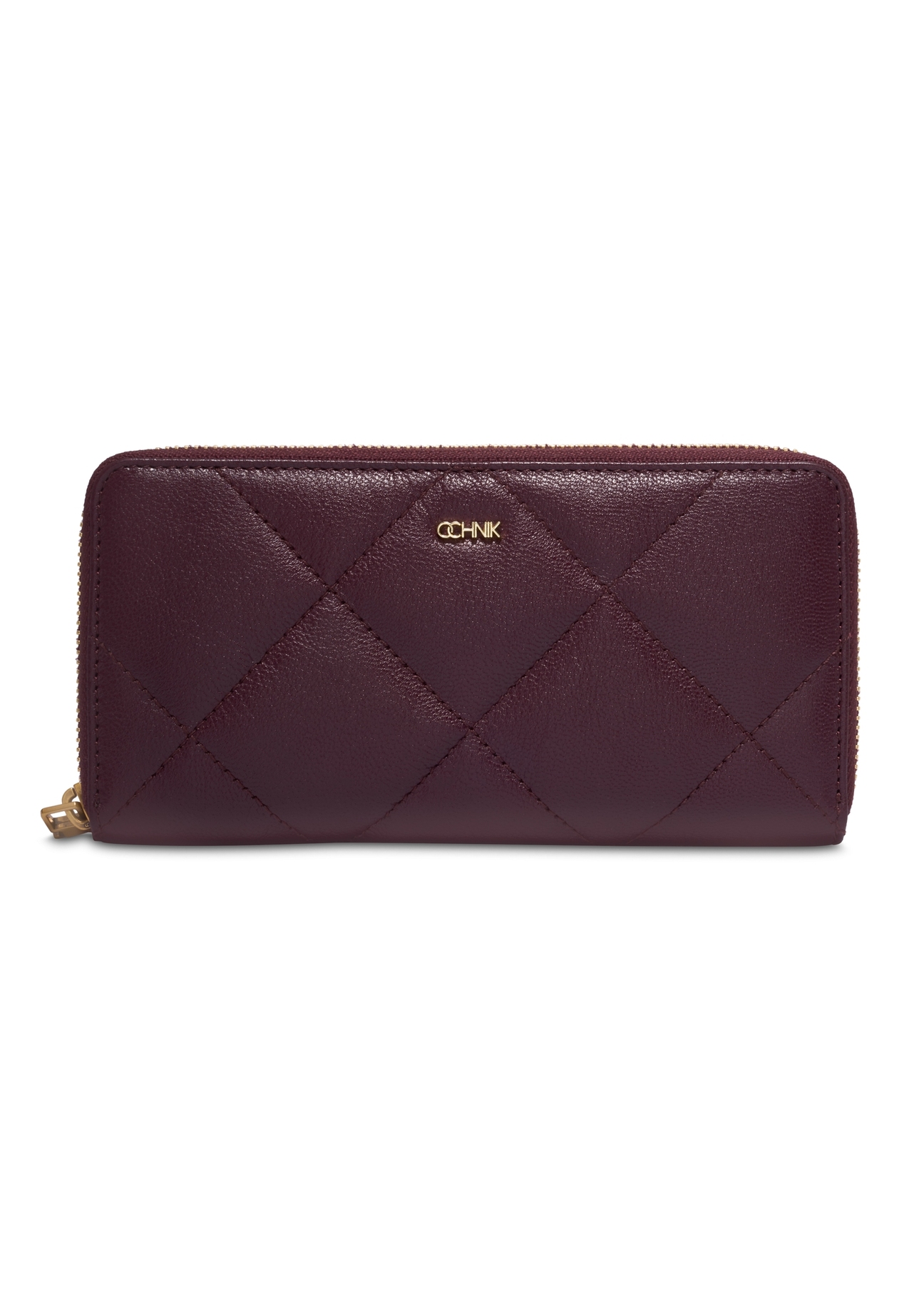 Burgundy quilted leather women's wallet PORES-1009-4D(Z26), front product view on white background.