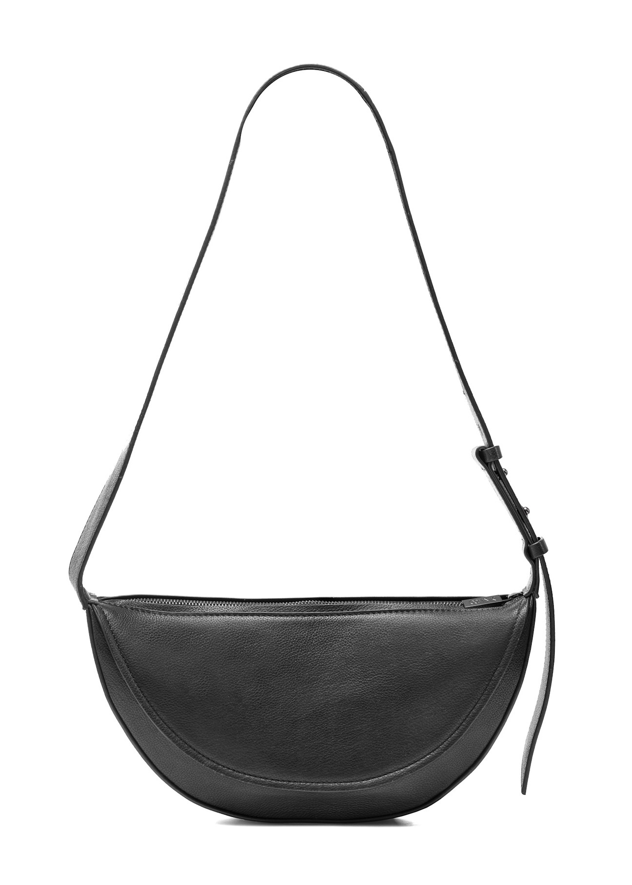 Black leather semi-circular women's handbag TORES-1178-99(Z25), product view from the back on white background.