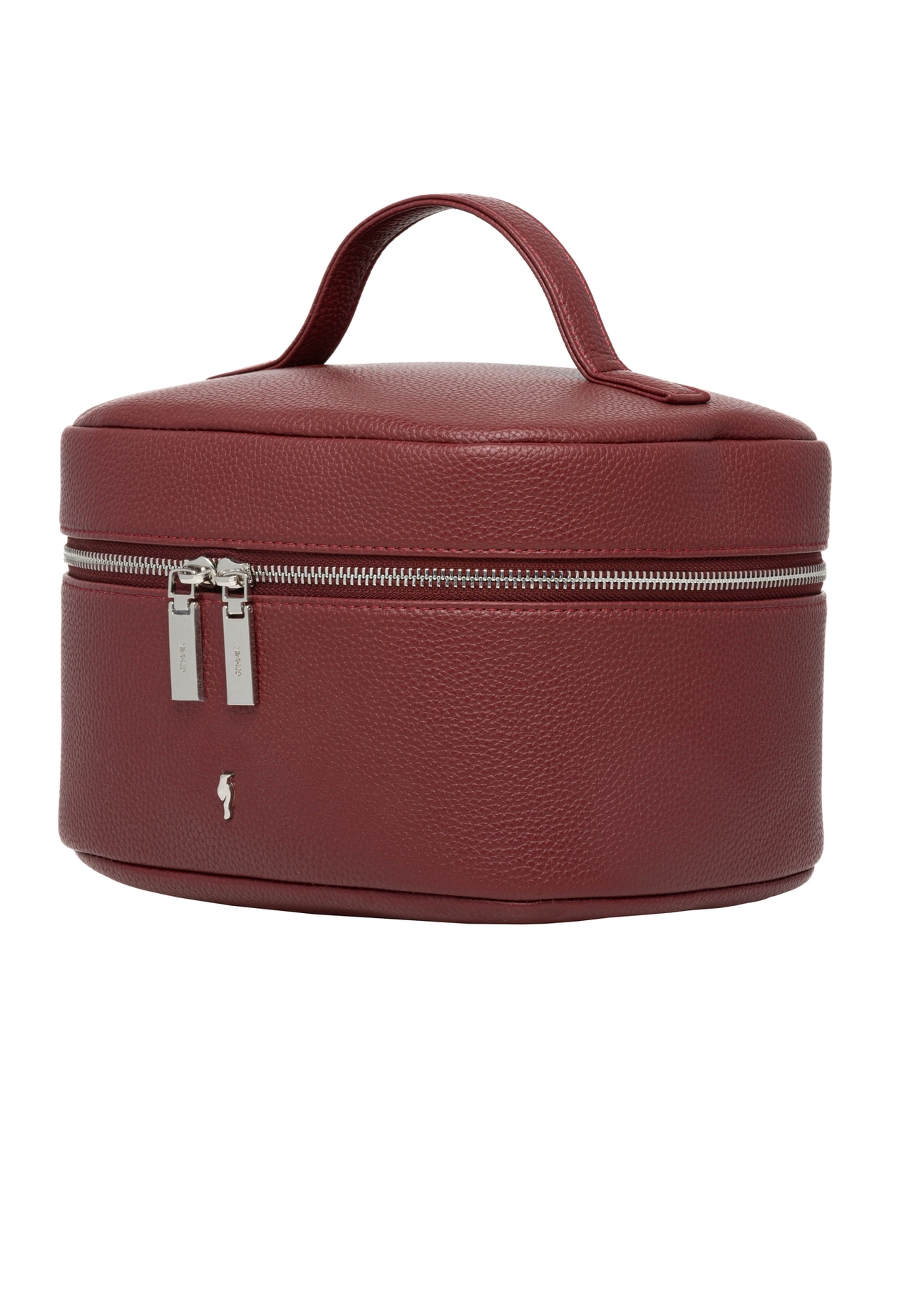Red round women's cosmetic bag TOREC-0919-4C(Z26), diagonal product view on white background.