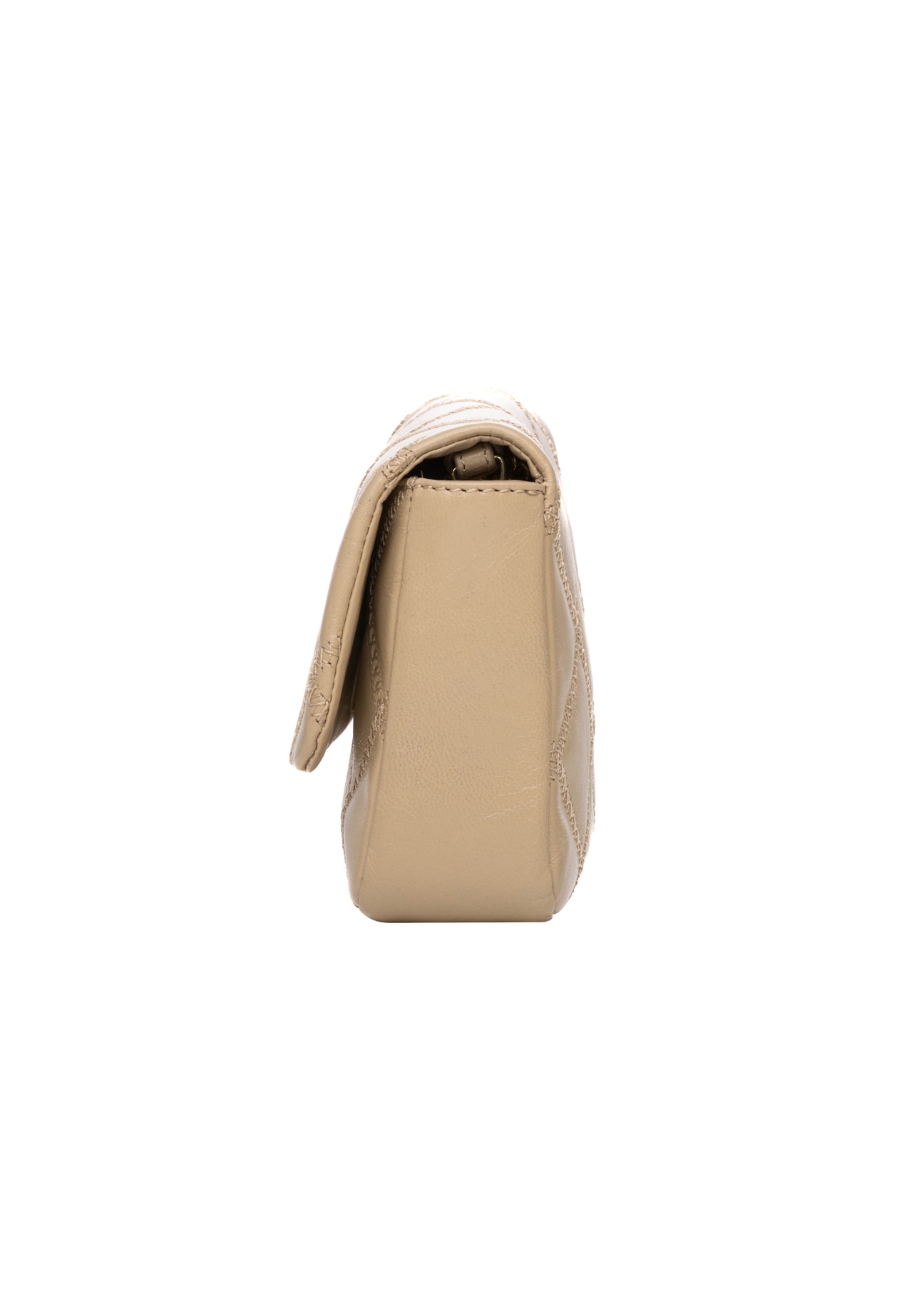 Small beige leather women's handbag TORES-1044-1B(W26), side product view on white background.