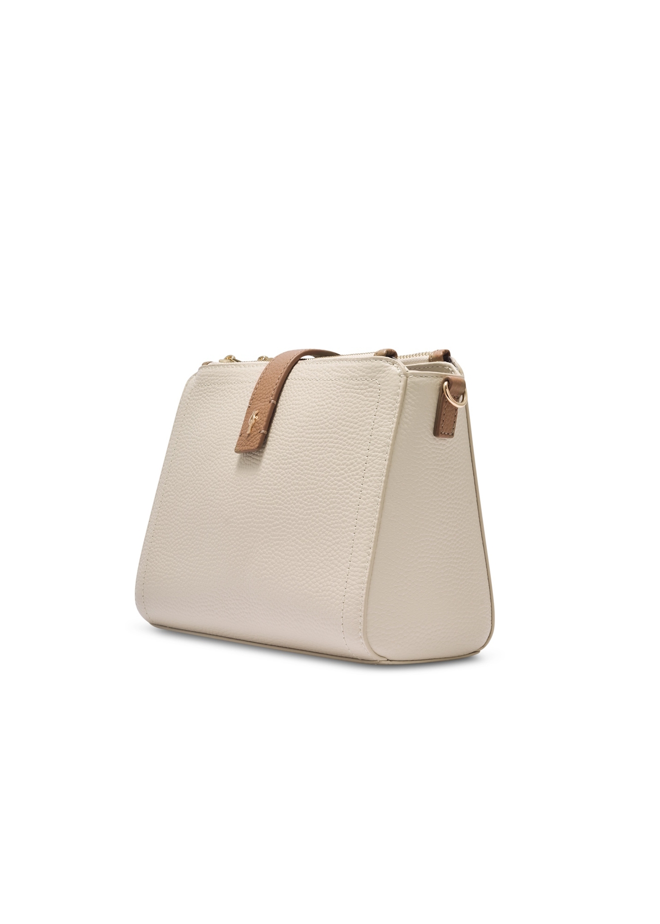 Cream leather shoulder bag TORES-1275-0B(W26), diagonal product view on white background.