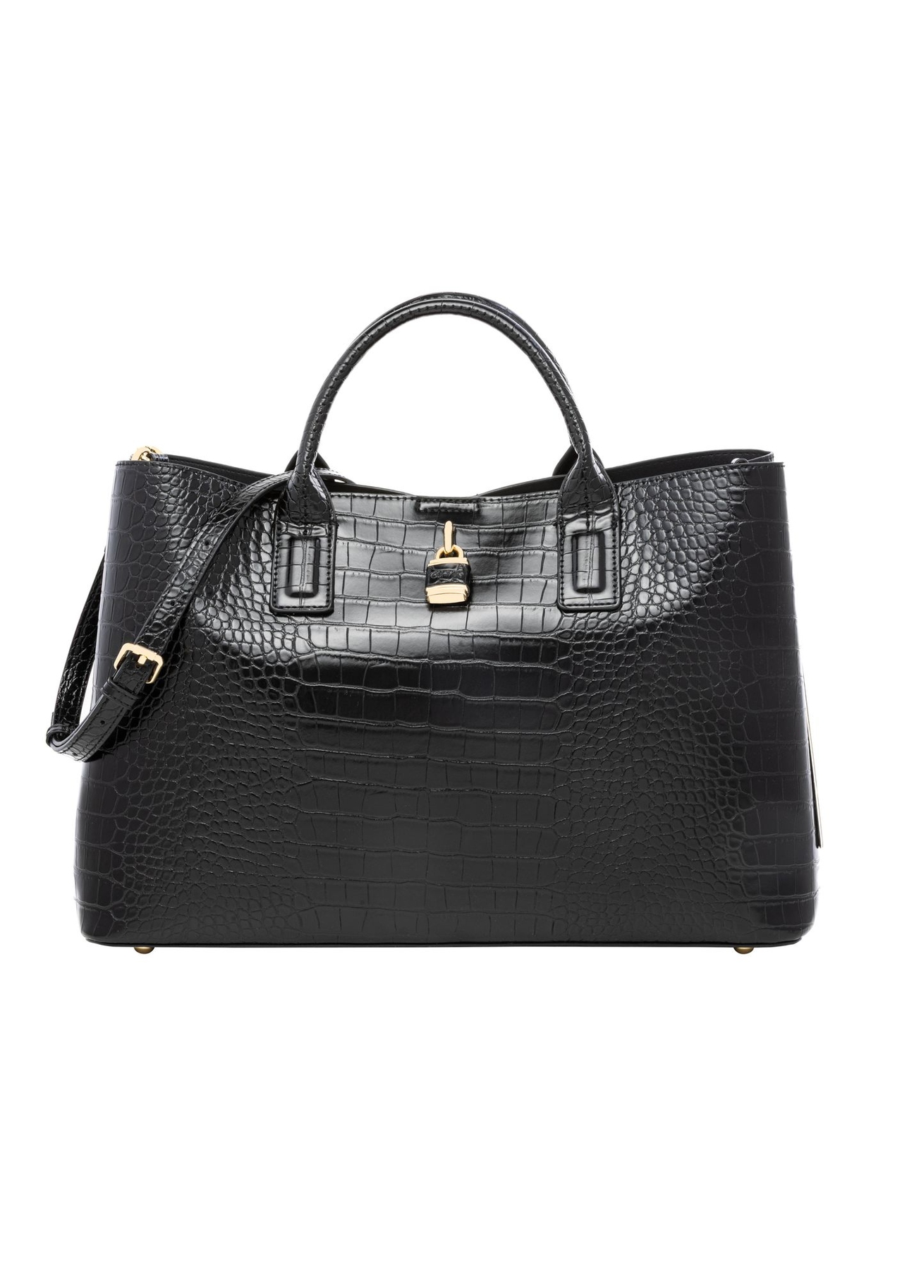 Black large croco bag TOREC-1332-9G(Z26) - front product view, on white background.