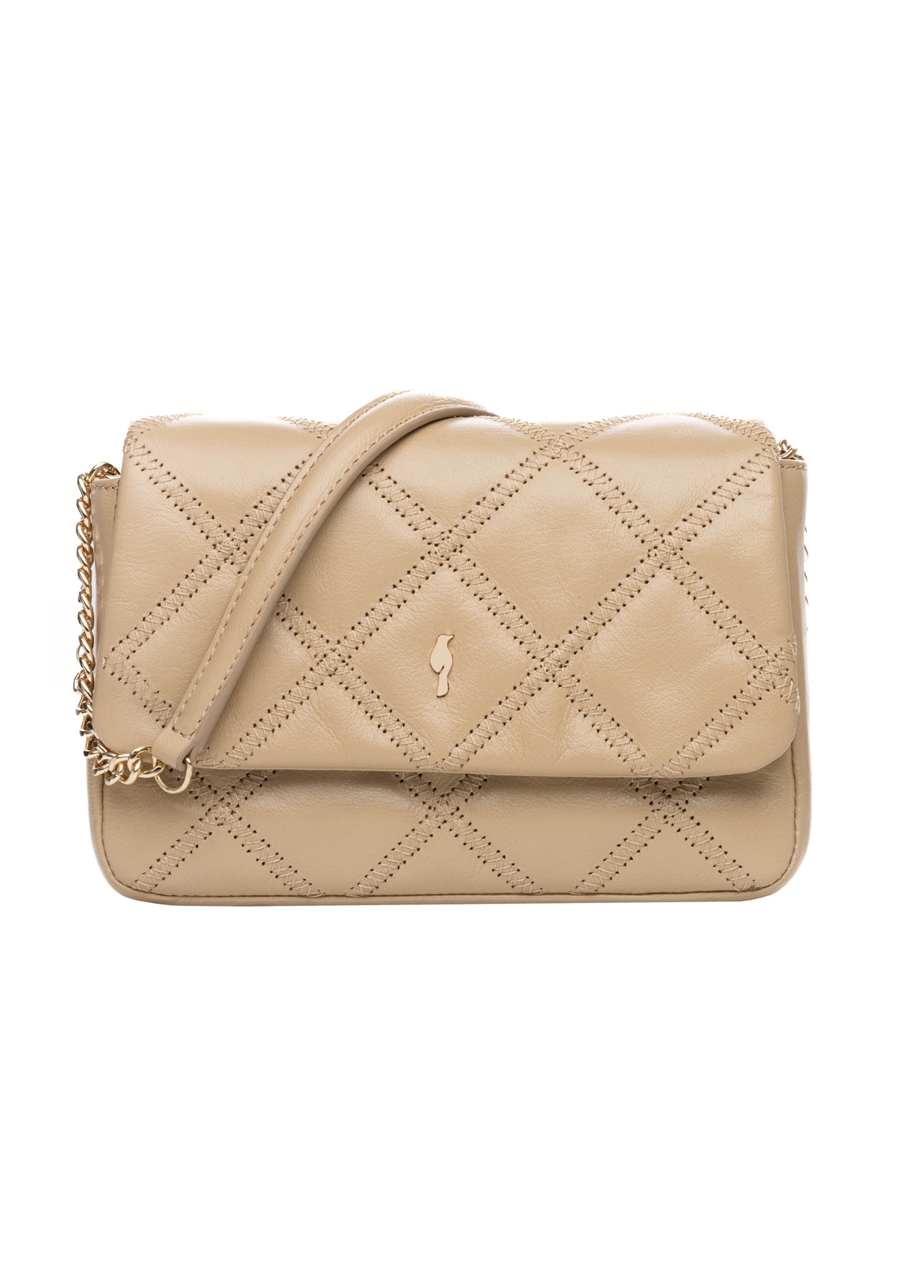 Small beige leather women's handbag TORES-1044-1B(W26), front product view on white background.