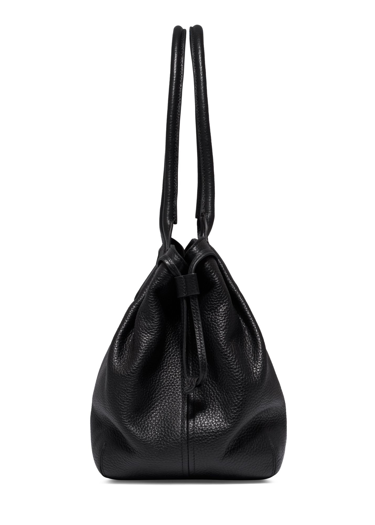 Black leather shopper bag TORES-1360-9I(Z26) - side view of the product, on a white background.