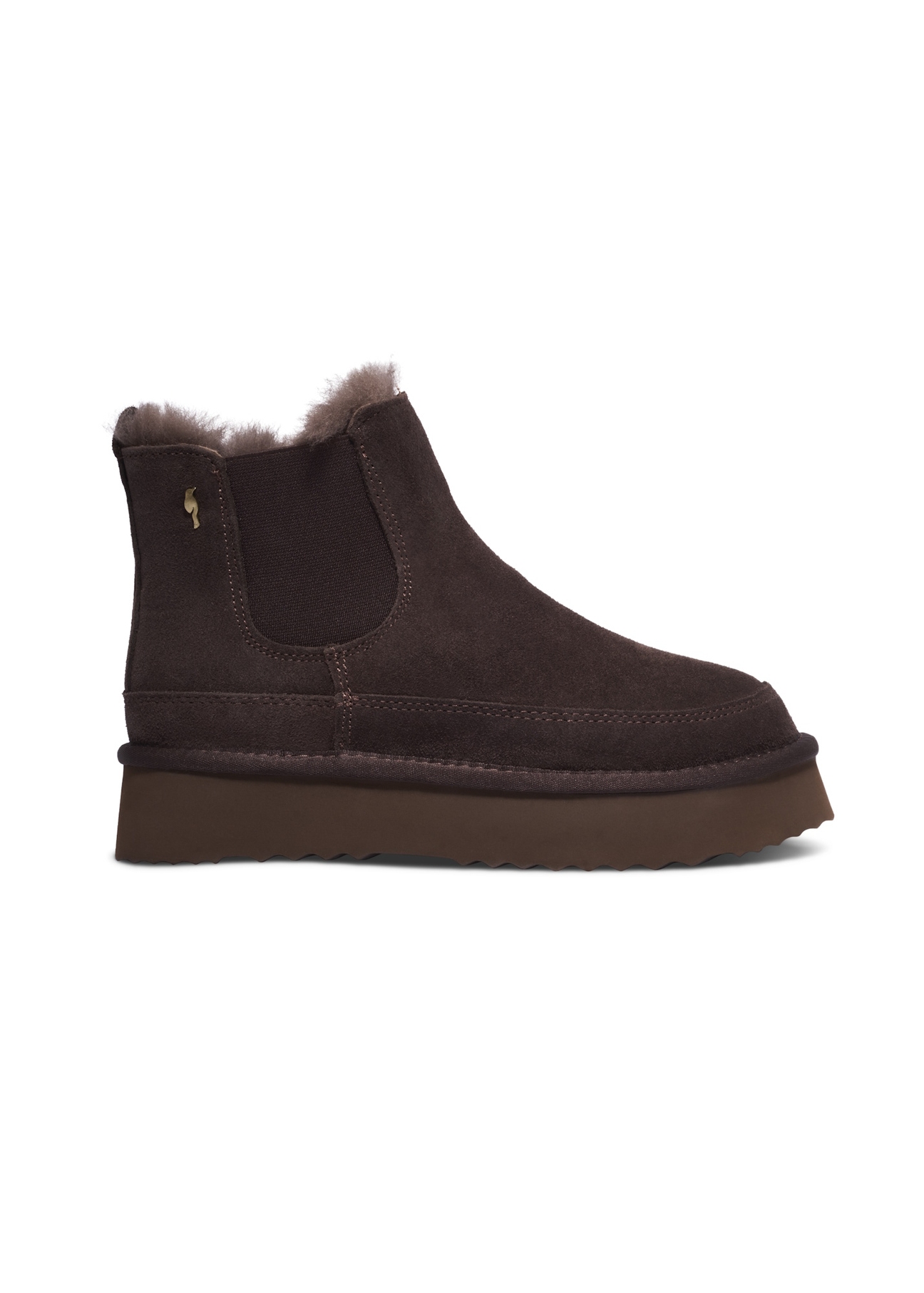 Women's dark brown suede snow boots BUTYD-1314-1I(Z26), side view of the product on a white background.