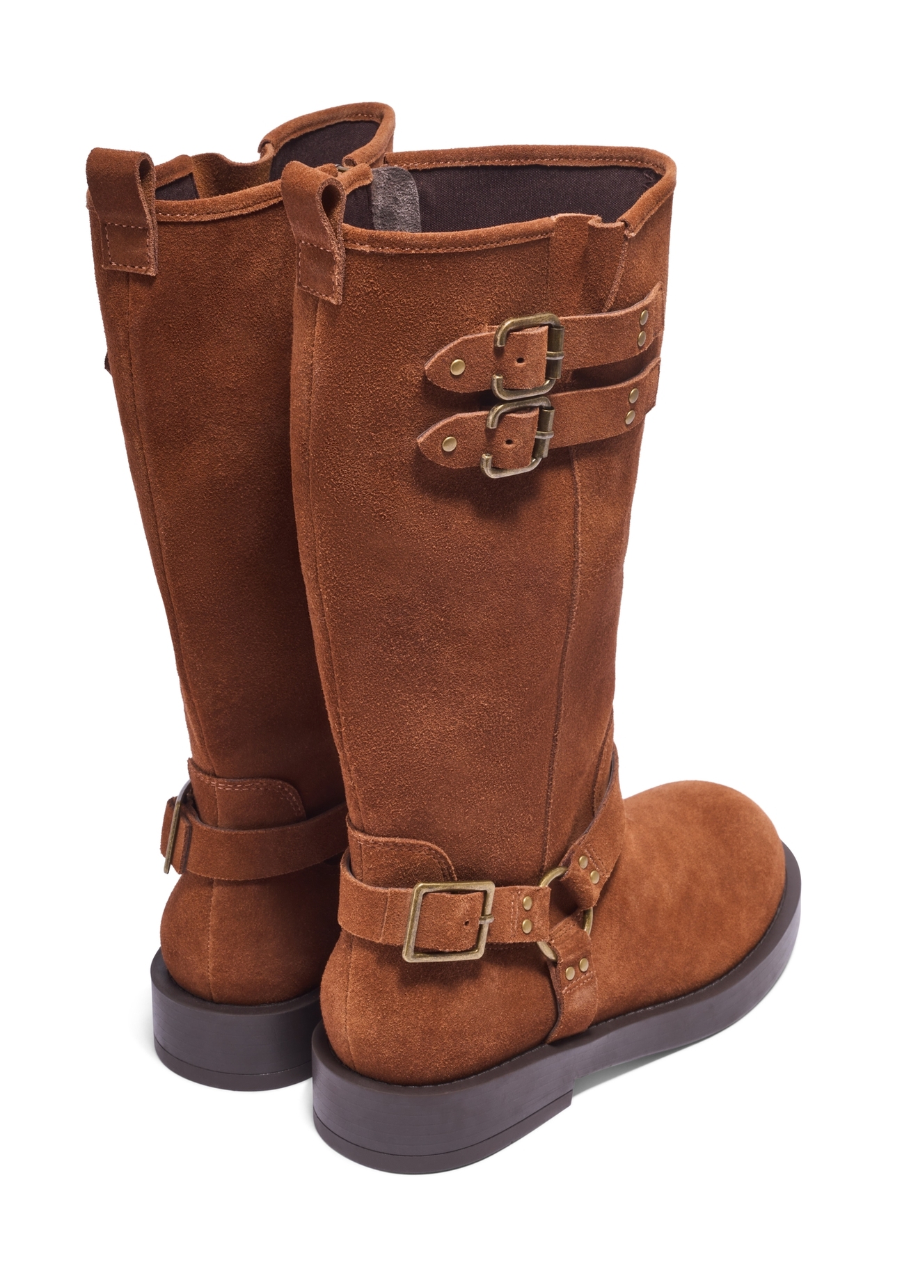Light brown suede women's ankle boots BUTYD-1305-1G(Z26), product view from the back on a white background.
