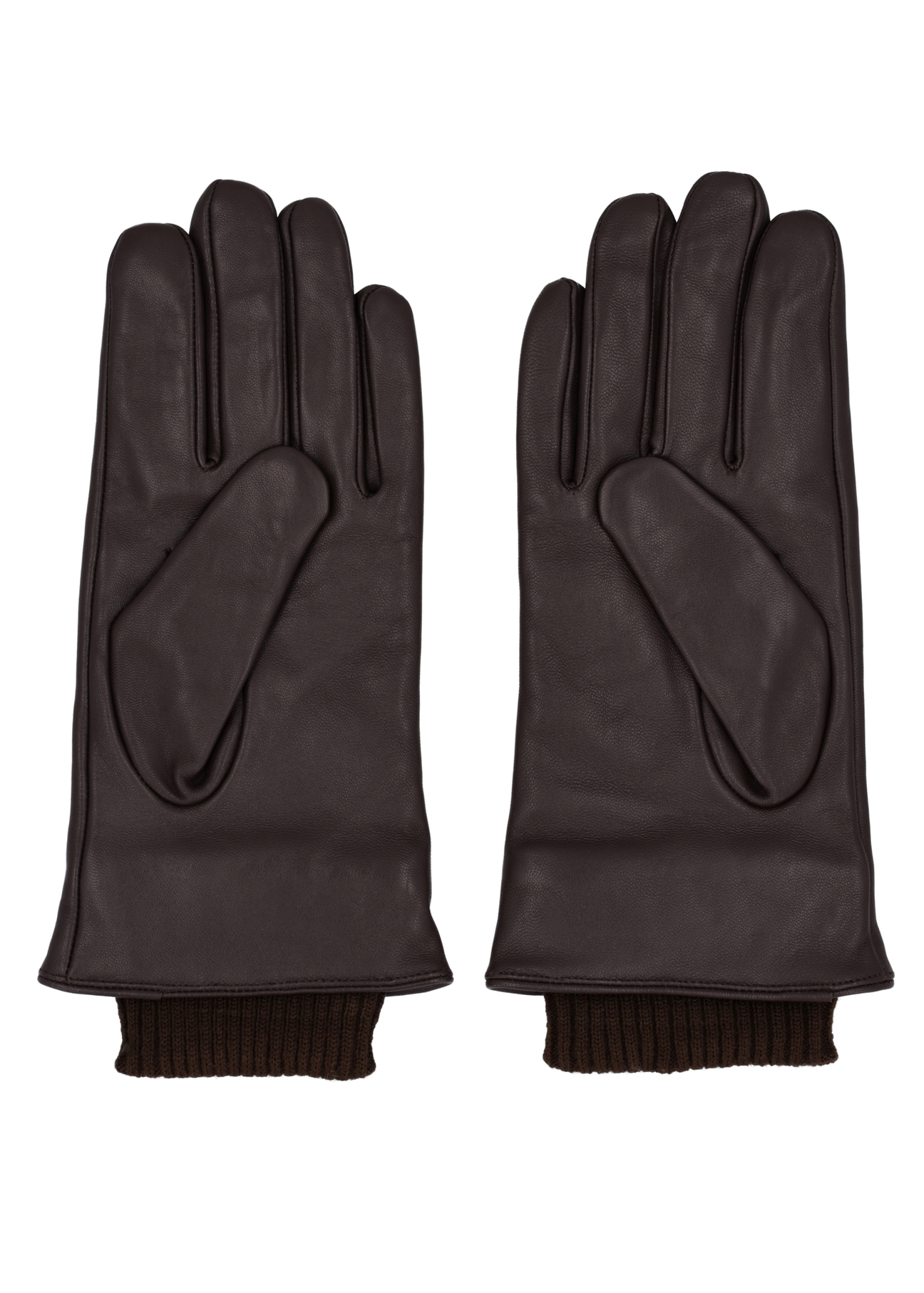 Brown men's leather gloves REKMS-0023-1I(Z26), product view from the back on a white background.