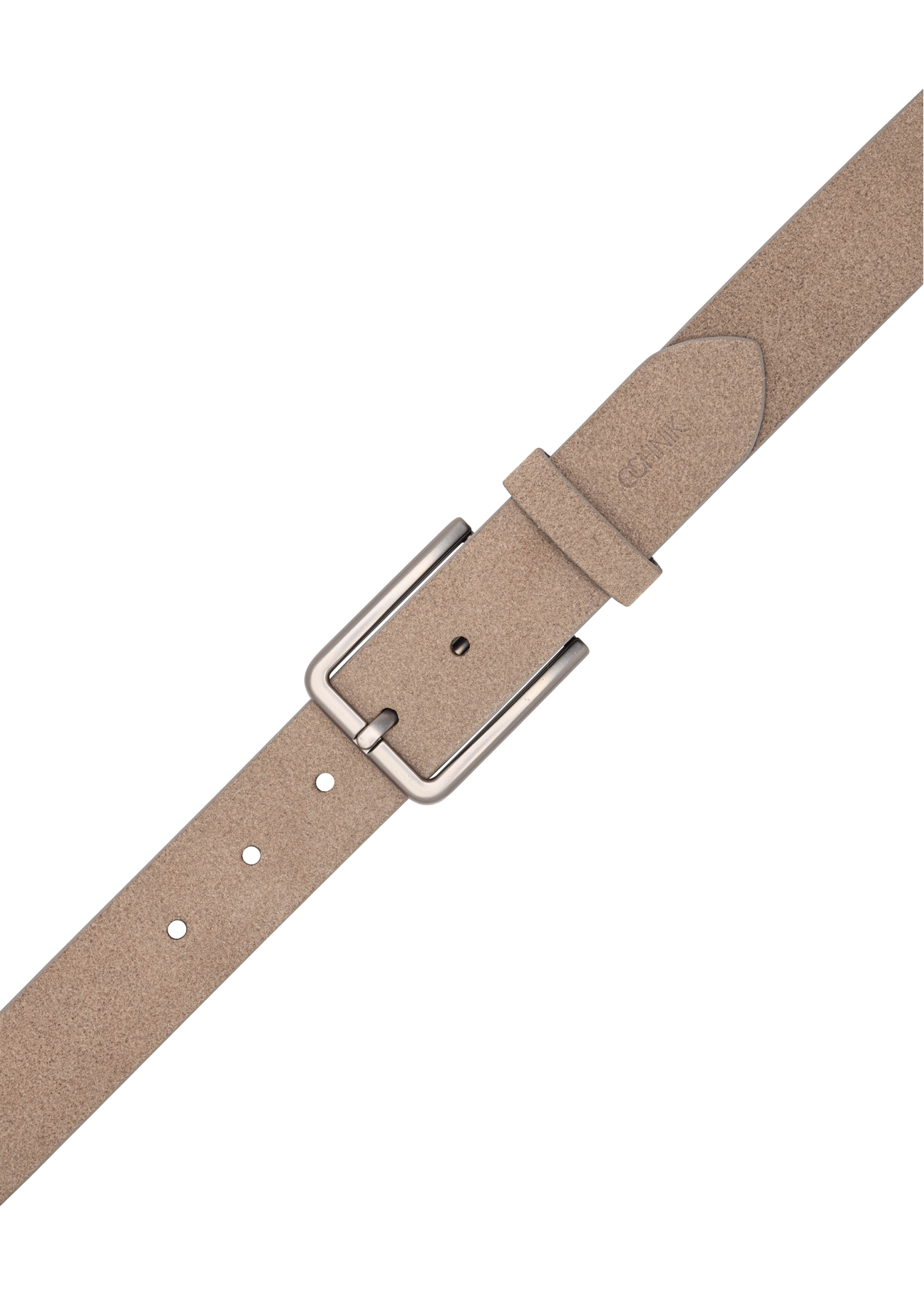 Men's beige suede belt PASMS-0275-1K(W26) - product view from above, on a white background.