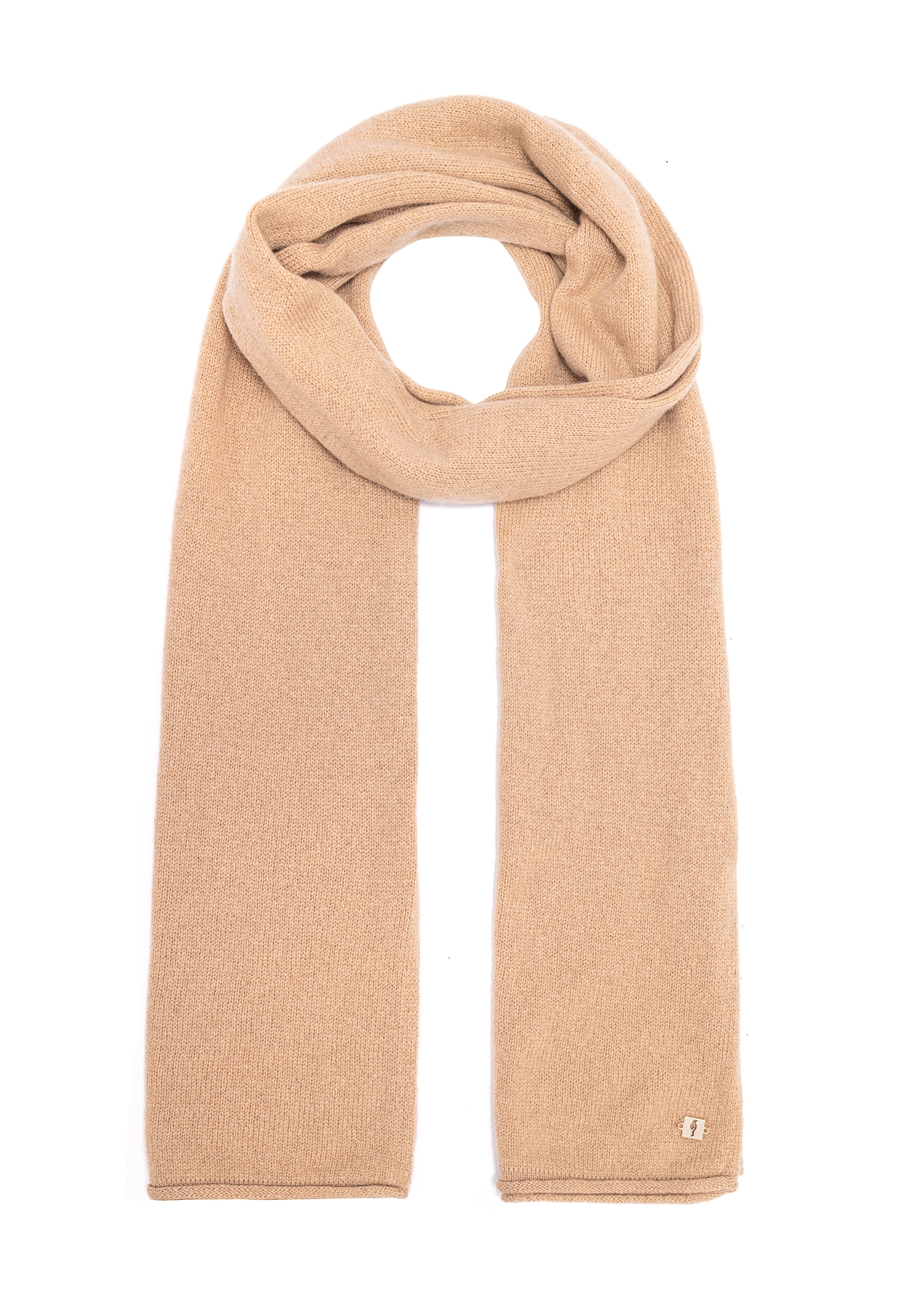Beige women's cashmere scarf SZADT-0093-81(Z25), product view from the front on a white background.