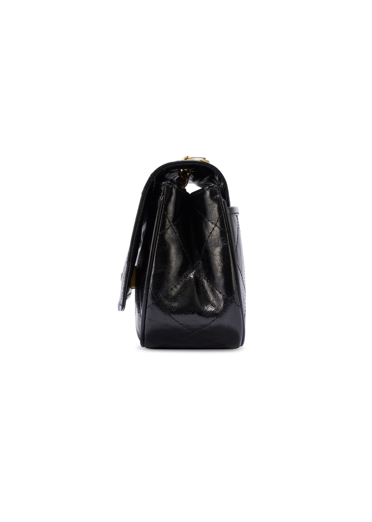 Black patent leather women's handbag TORES-1297-99(W26), product view from the side on a white background.