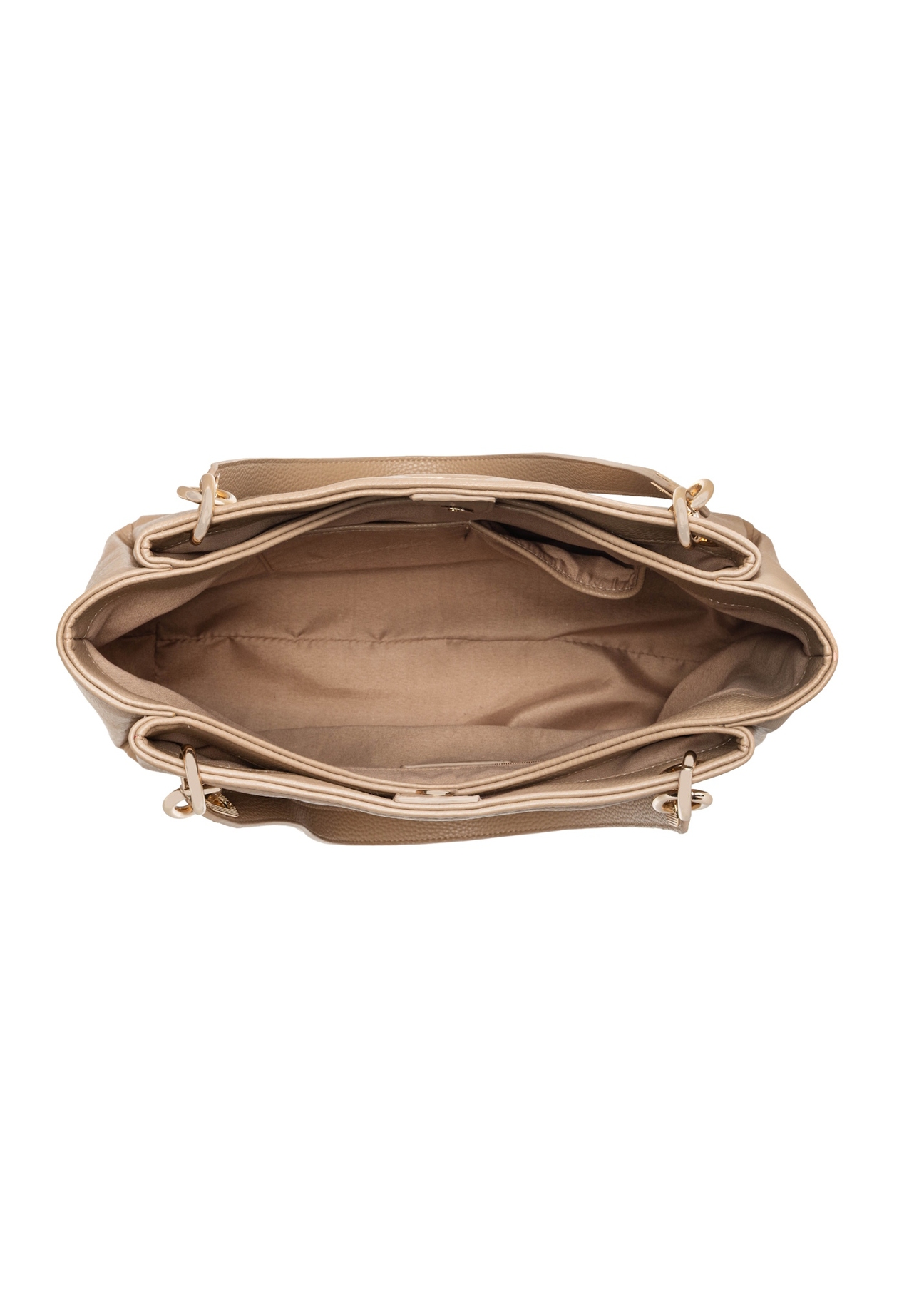 Beige women's imitation leather handbag TOREC-0998-1D(W26), product view inside on white background.