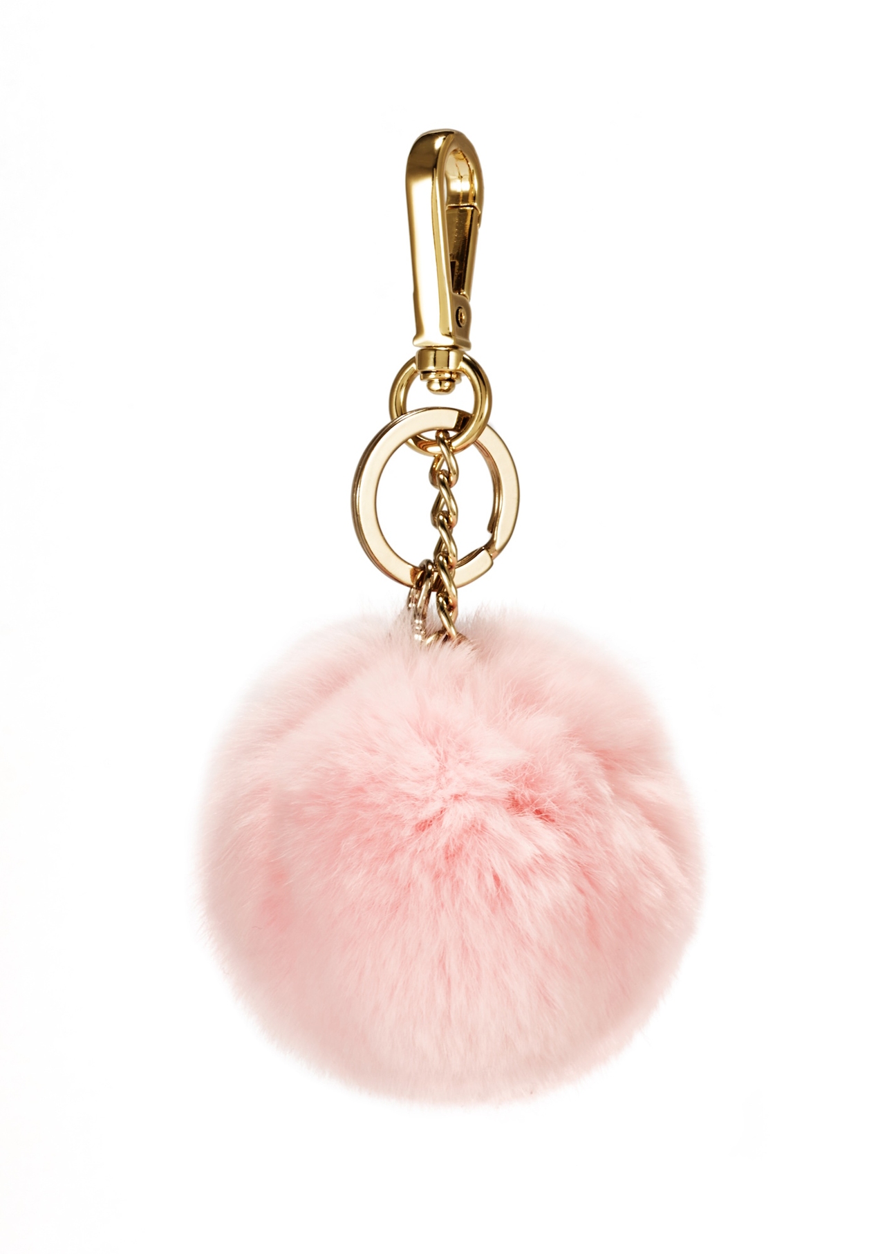 Pink pompom keychain BRELOK-117A-34(Z25), front product view on white background.