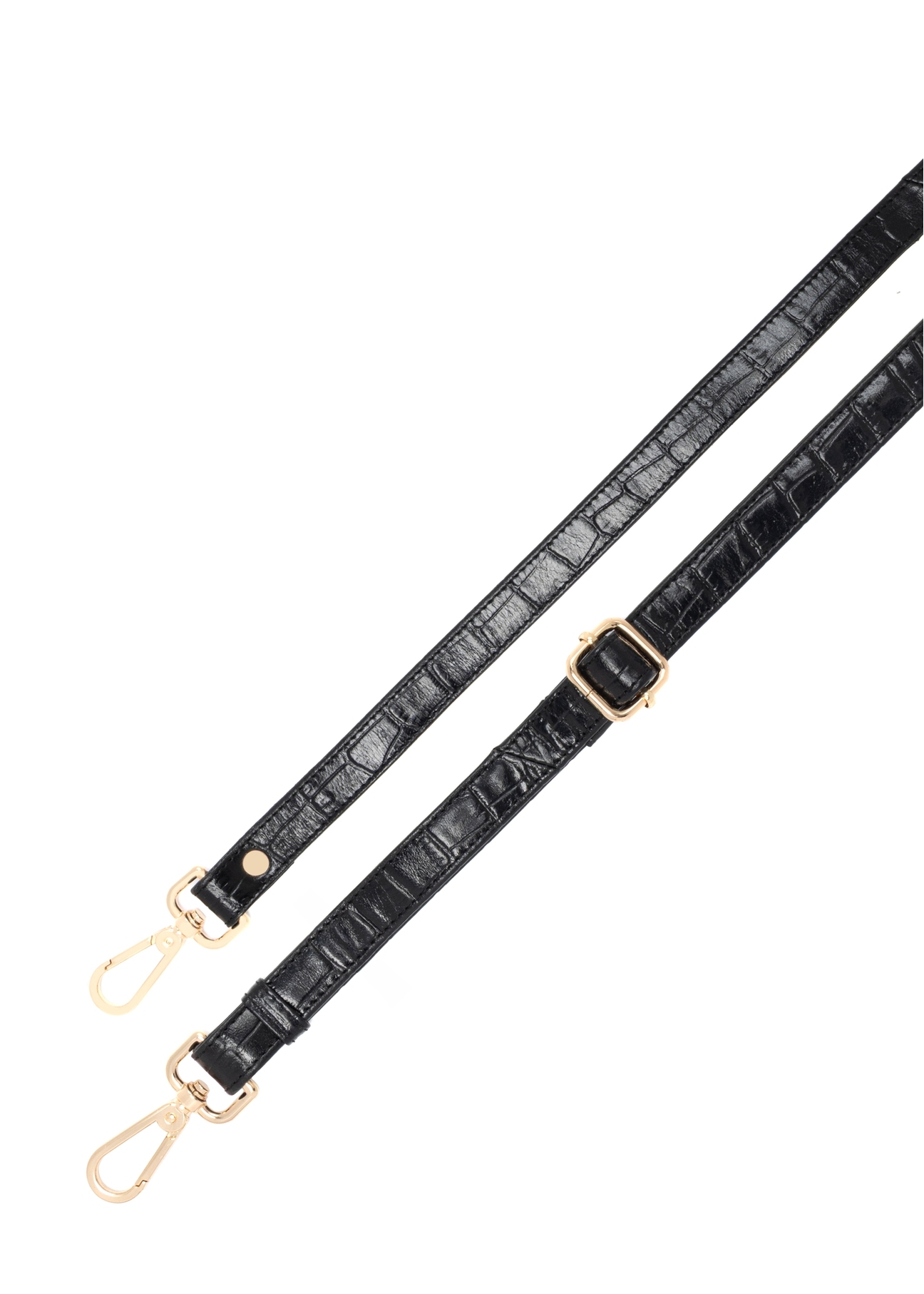 Black leather croco women's handbag TORES-1324-9G(Z26). View of the strap on a white background.