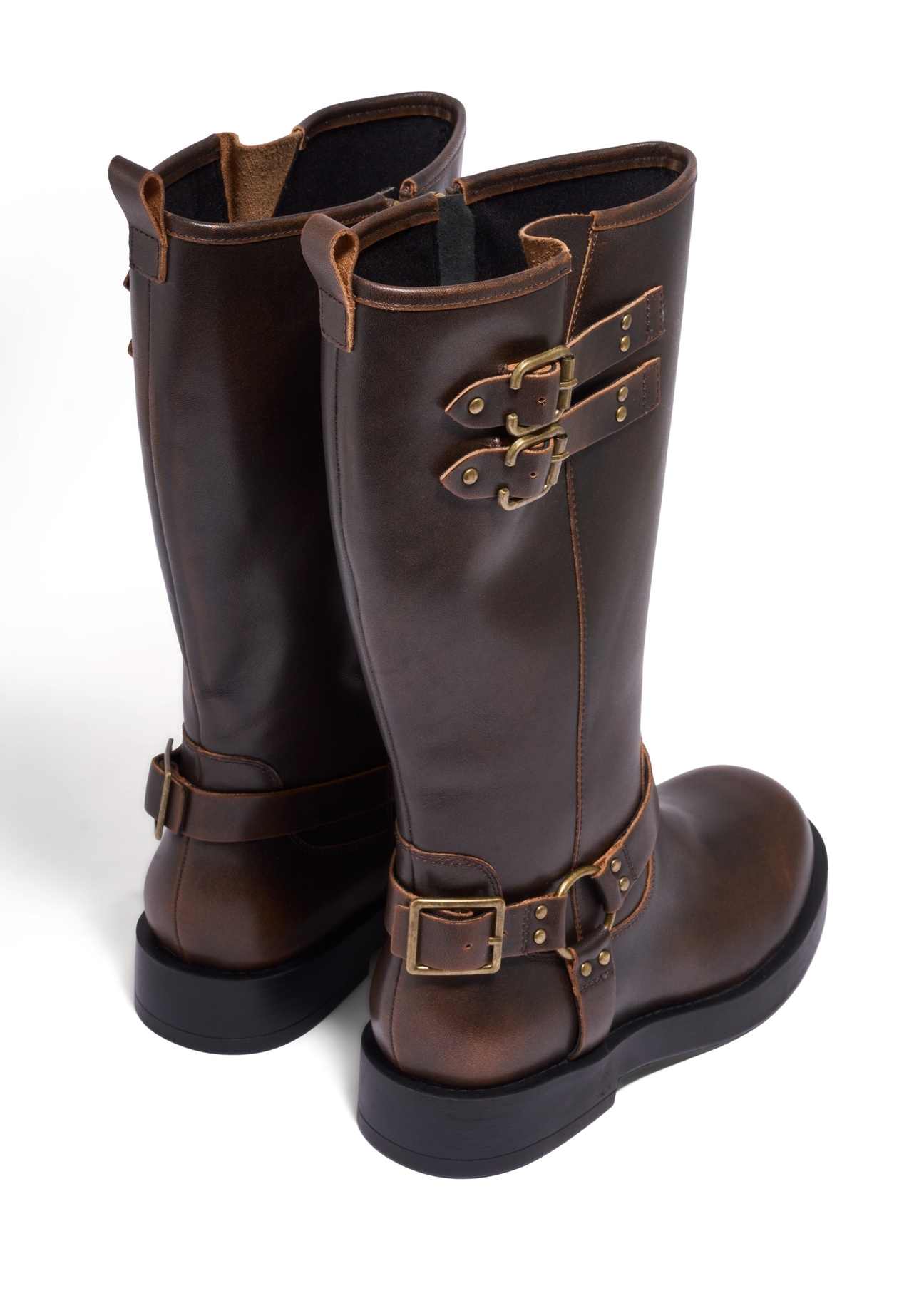 Dark brown leather women's ankle boots BUTYD-1305-1I(Z26), product view from the back on a white background.
