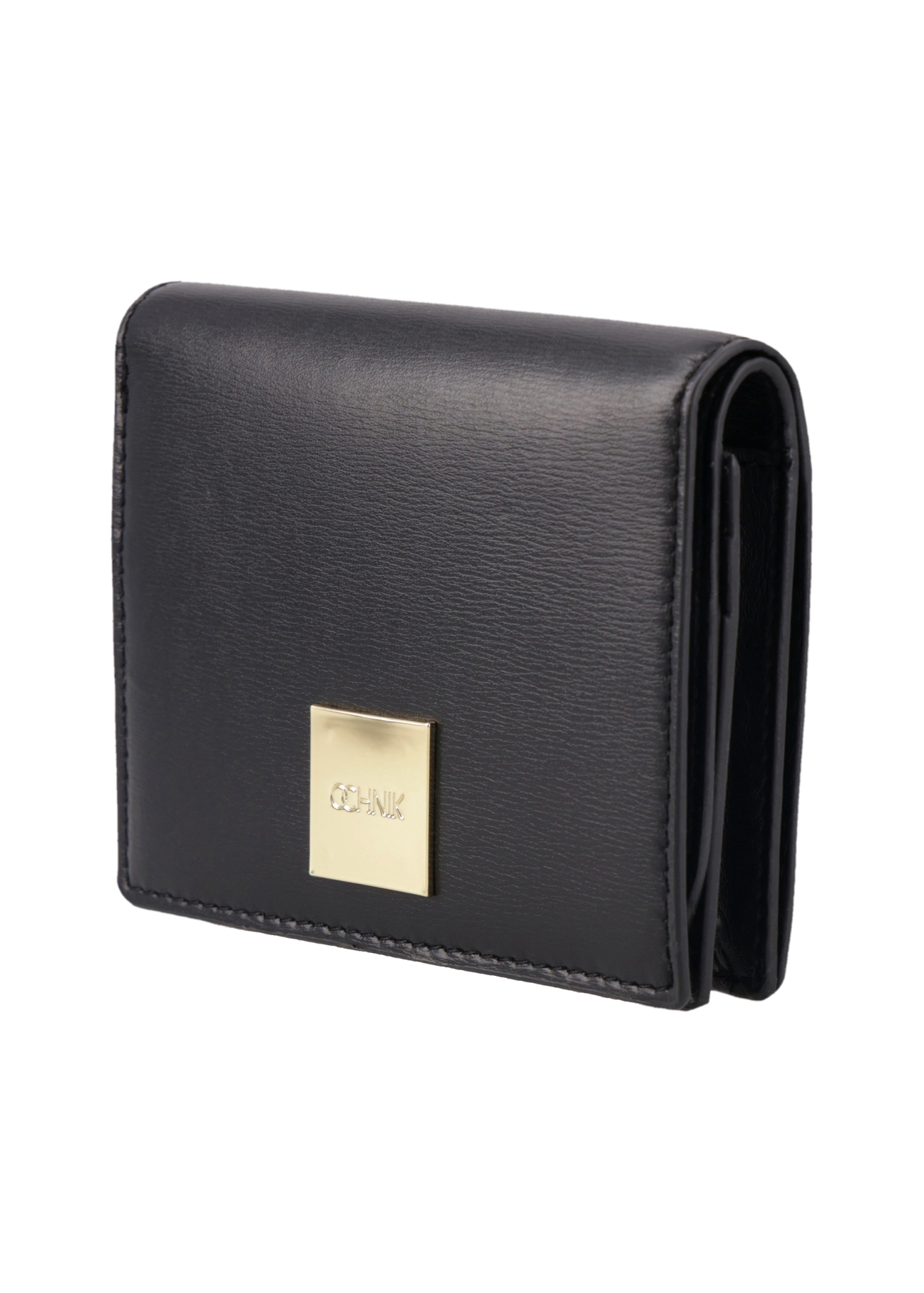 Black leather women's wallet PORES-1010-99(Z26) - oblique view of the product, on a white background.